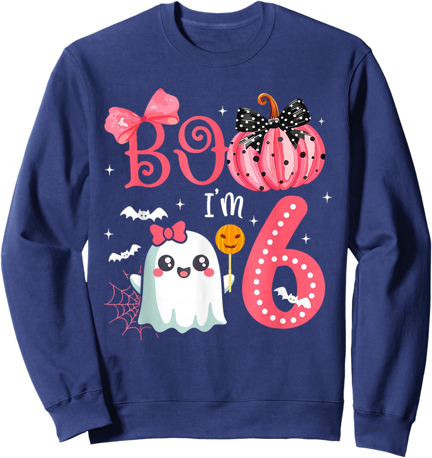 Boo I'M 6 Years Old Ghost 6Th Birthday Halloween Ghost Girls Sweatshirt - Sweatshirt | Navy