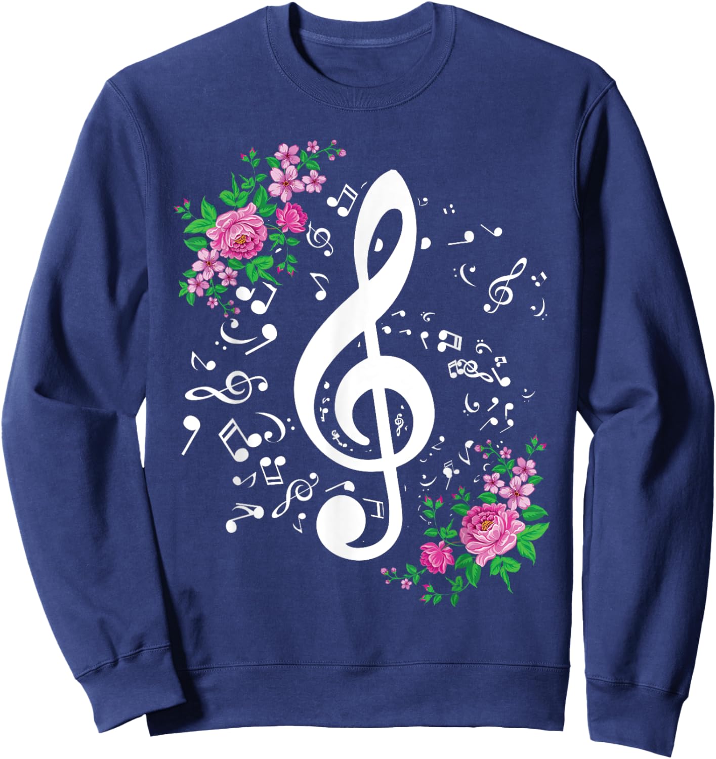 Cut Music Notes Clef Teacher,musical Notes and Flowers Sweatshirt - Sweatshirt | Navy