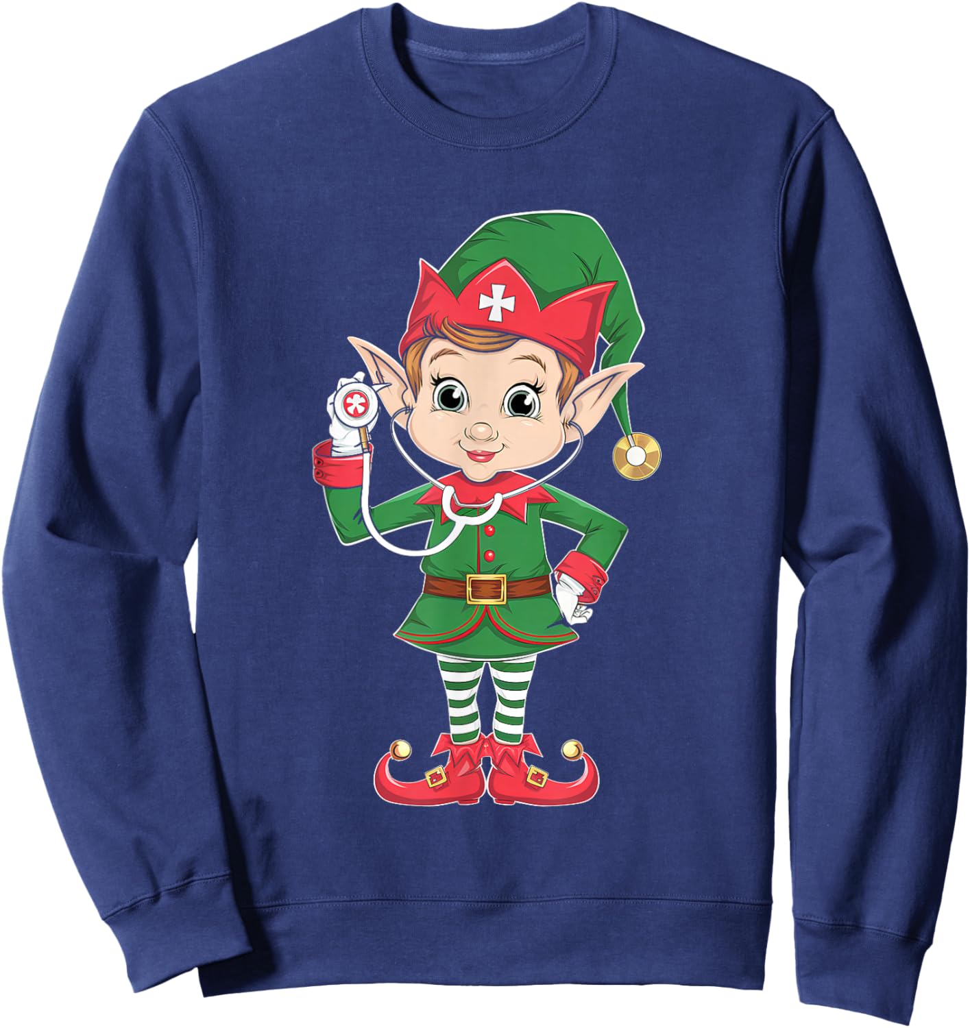 Cute Elf Nurse Scrub Tops Christmas Stethoscope Nursing Girl Sweatshirt - Sweatshirt | Navy