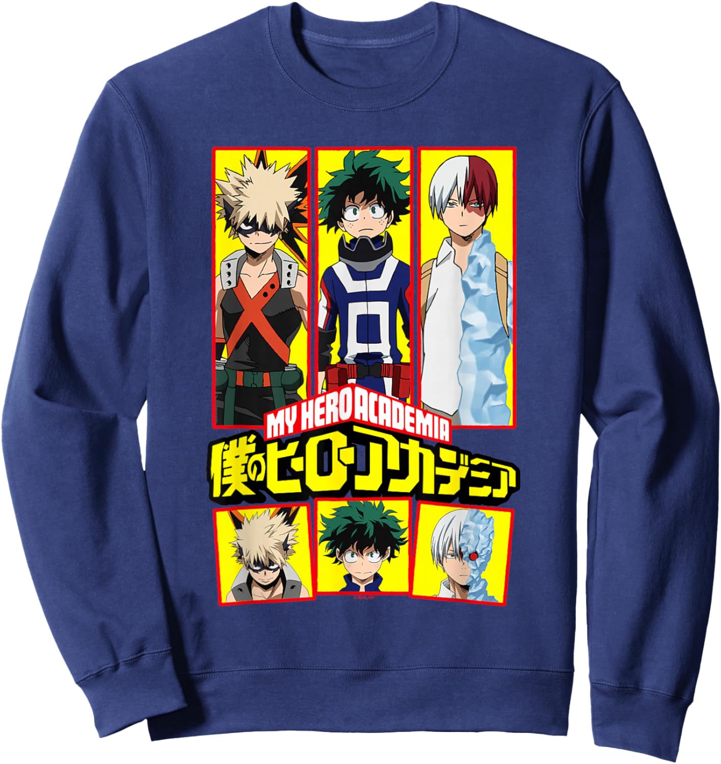 MHA Deku Bakugo Todoroki Framed Portraits Colorful Anime Sweatshirt - Sweatshirt | Navy