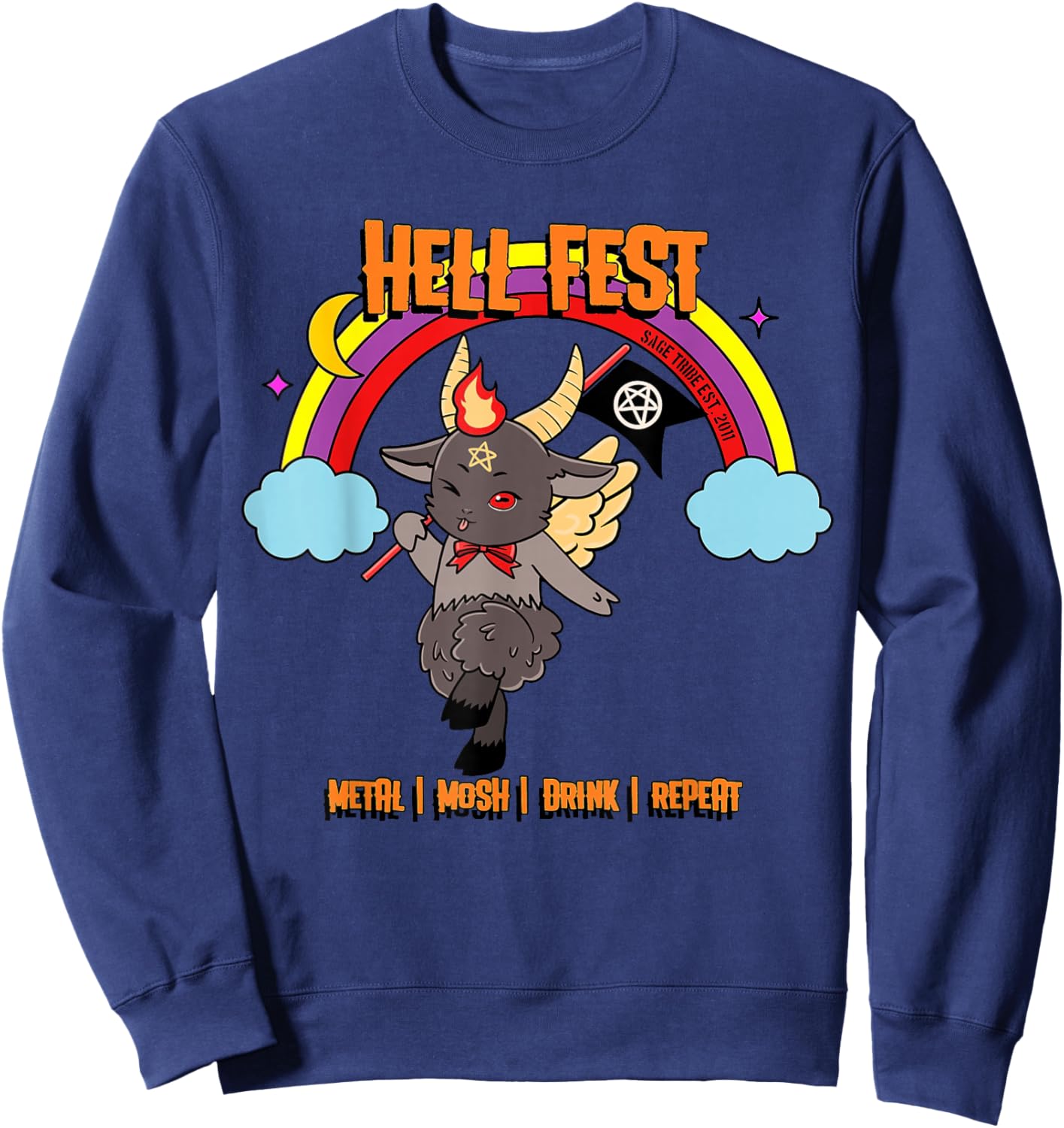 Repeating Drink HellFest Baby Baphomet Metal Mosh Sweatshirt - Sweatshirt | Navy