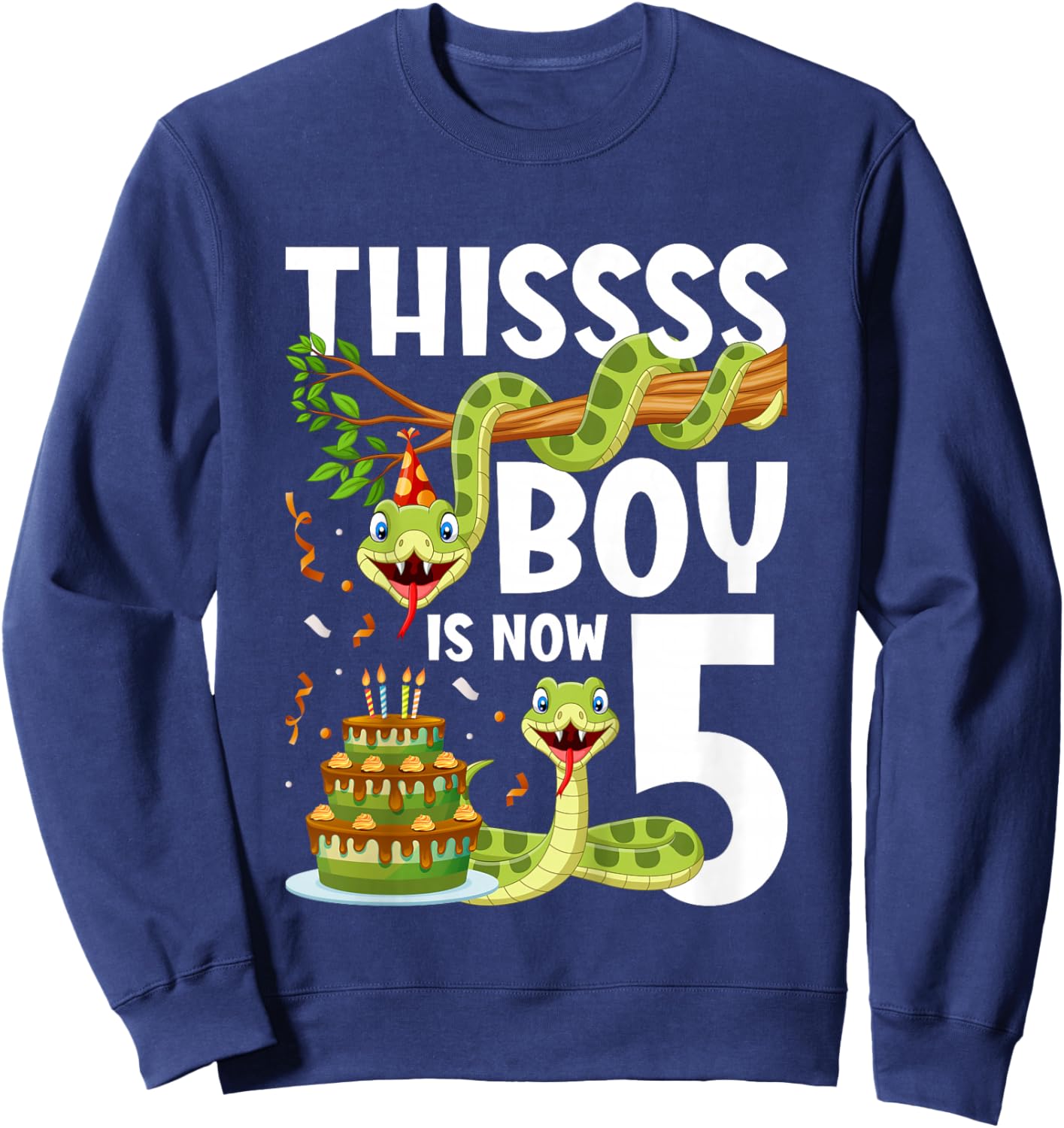 Kids 5th Reptile Birthday 5 Year Old Boy Snake Birthday Party Sweatshirt - Sweatshirt | Navy