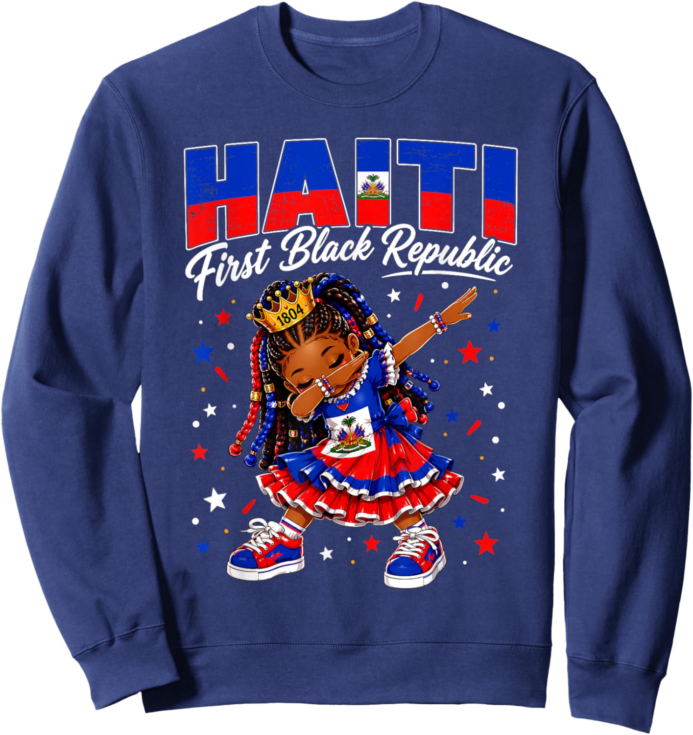 Haiti First Black Republic Haitian Flag Day Dab Girl Kids Sweatshirt - Sweatshirt | Navy