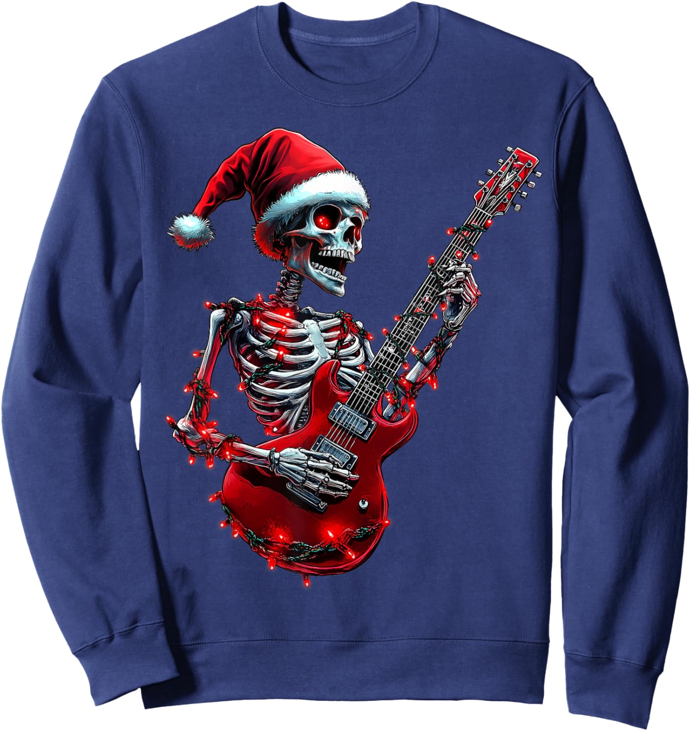 Christmas Skeleton Skull Playing Guitar Rock & Roll Music Sweatshirt - Sweatshirt | Navy
