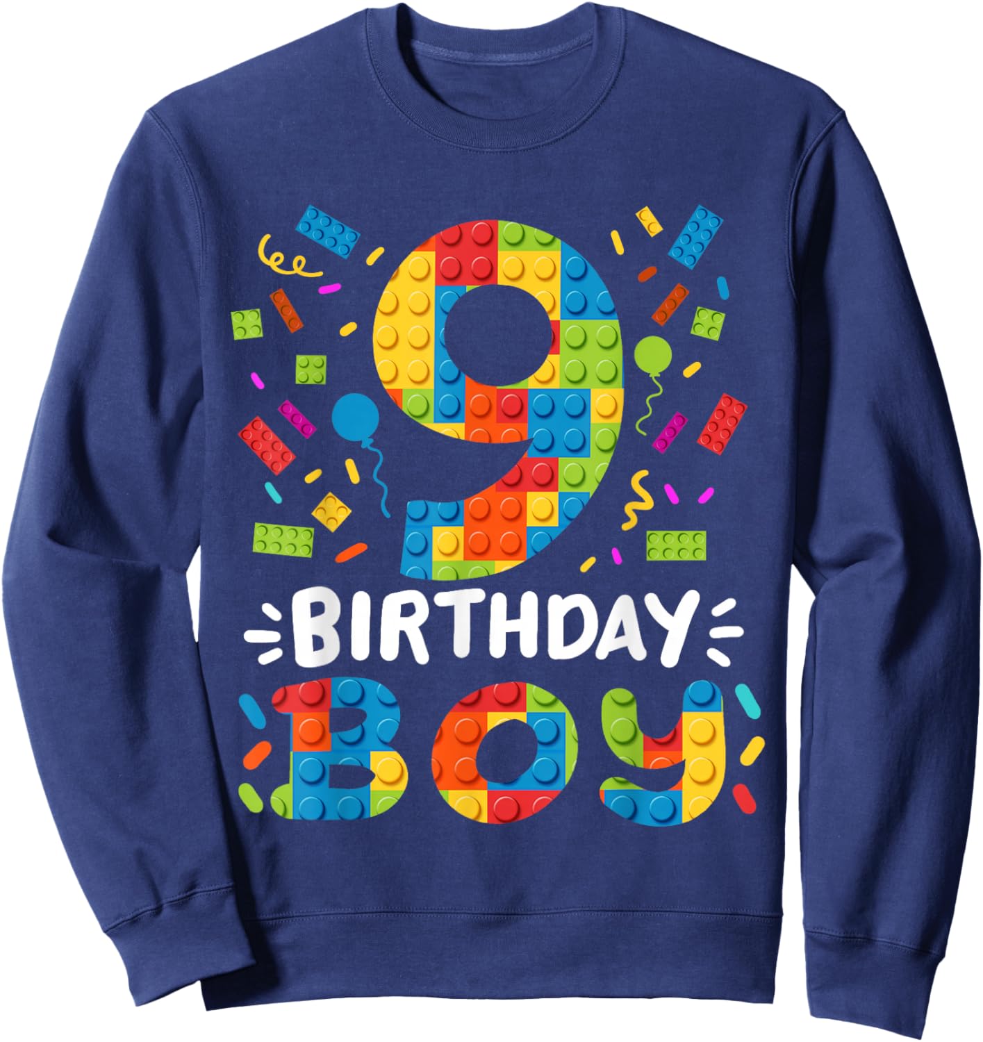 Kids 9 Years Old Building Blocks Builder 9th Birthday Boys Sweatshirt - Sweatshirt | Navy