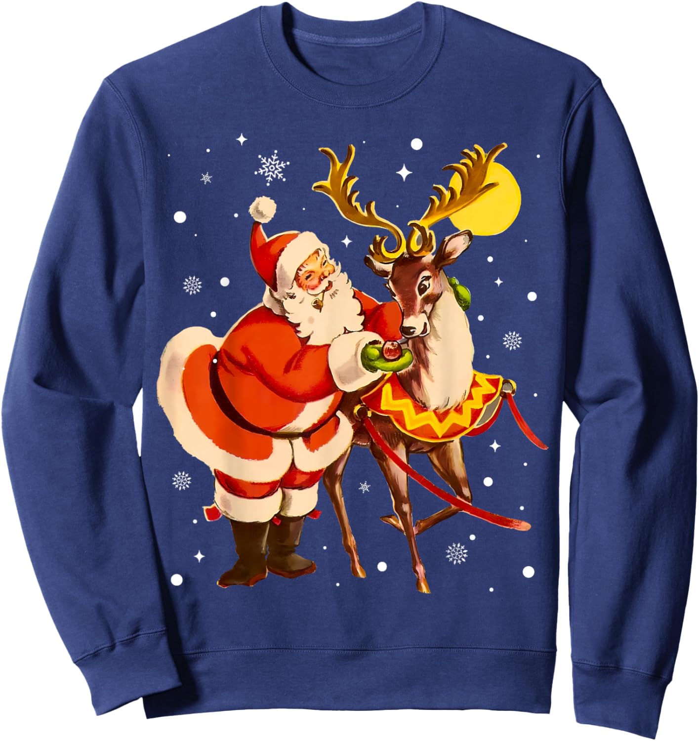 Santa Reindeer Retro 1950s Vintage Christmas Women Men Kids Sweatshirt - Sweatshirt | Navy