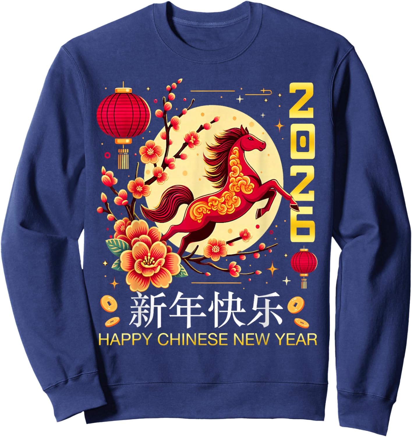 Happy Chinese New Year 2026 Of Red Horse Zodiac Family Sweatshirt - Sweatshirt | Navy