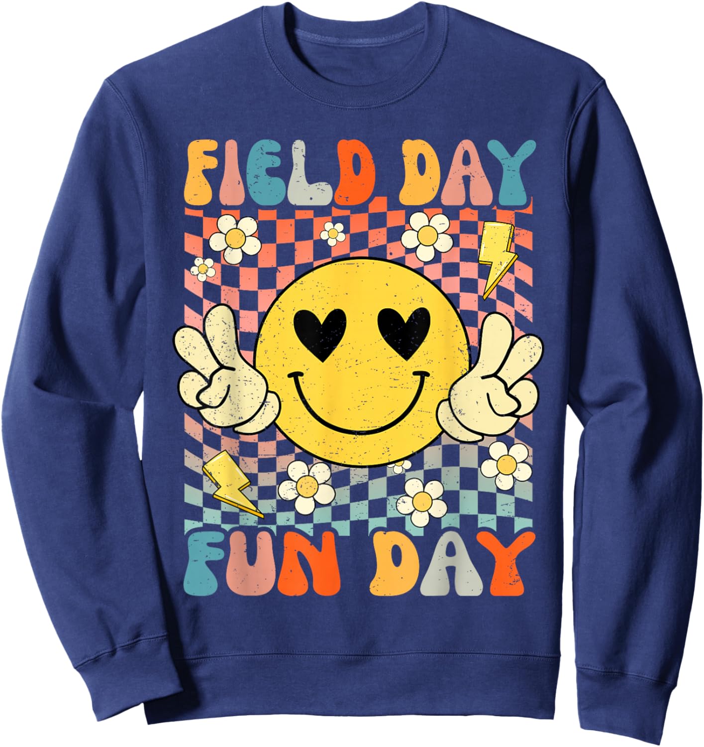 Field Day Fun Day Groovy Retro Field Trip Funny Boys Girls Sweatshirt - Sweatshirt | Navy