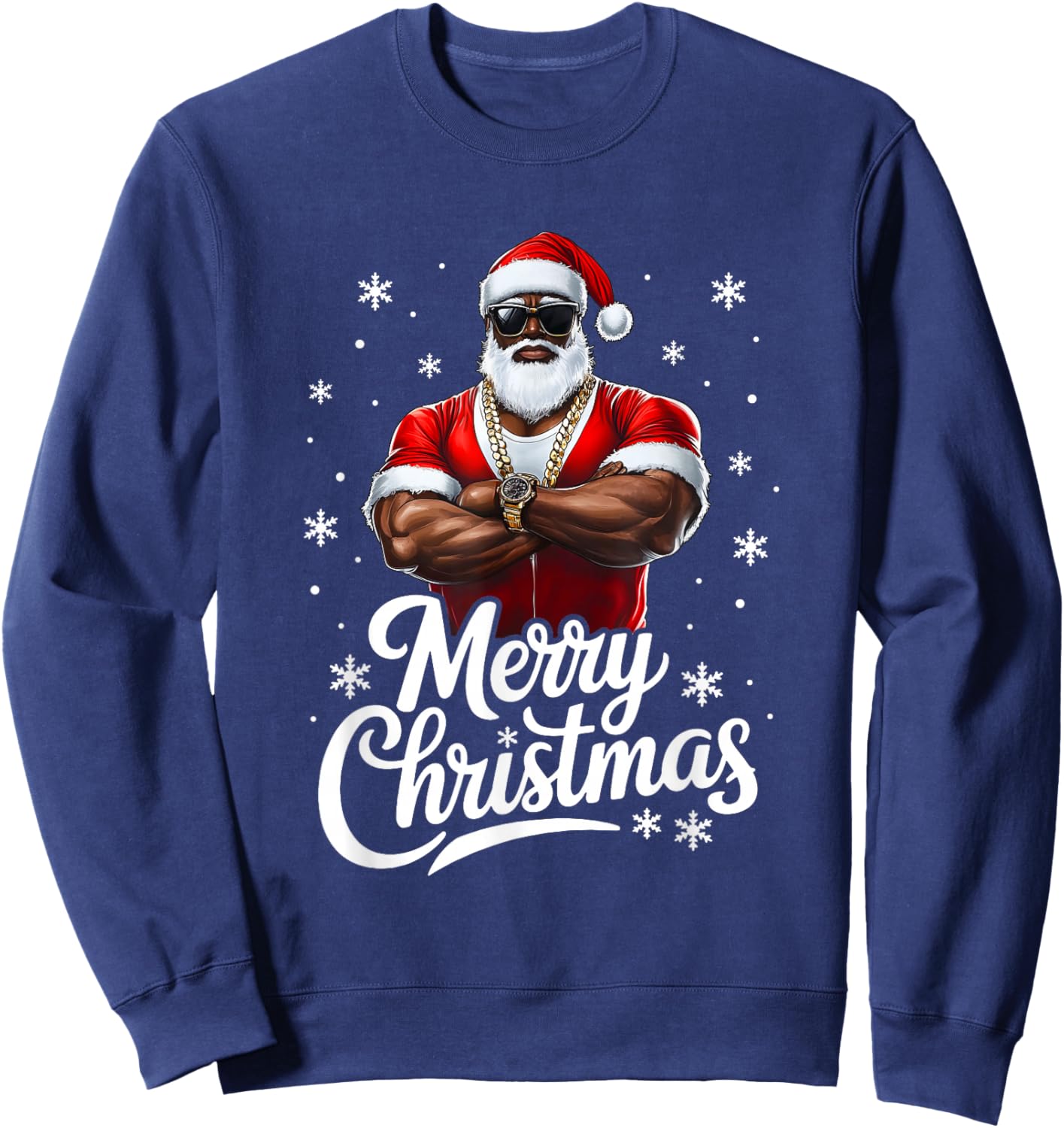 African American Santa Christmas Cool Afro Black Men Sweatshirt - Sweatshirt | Navy