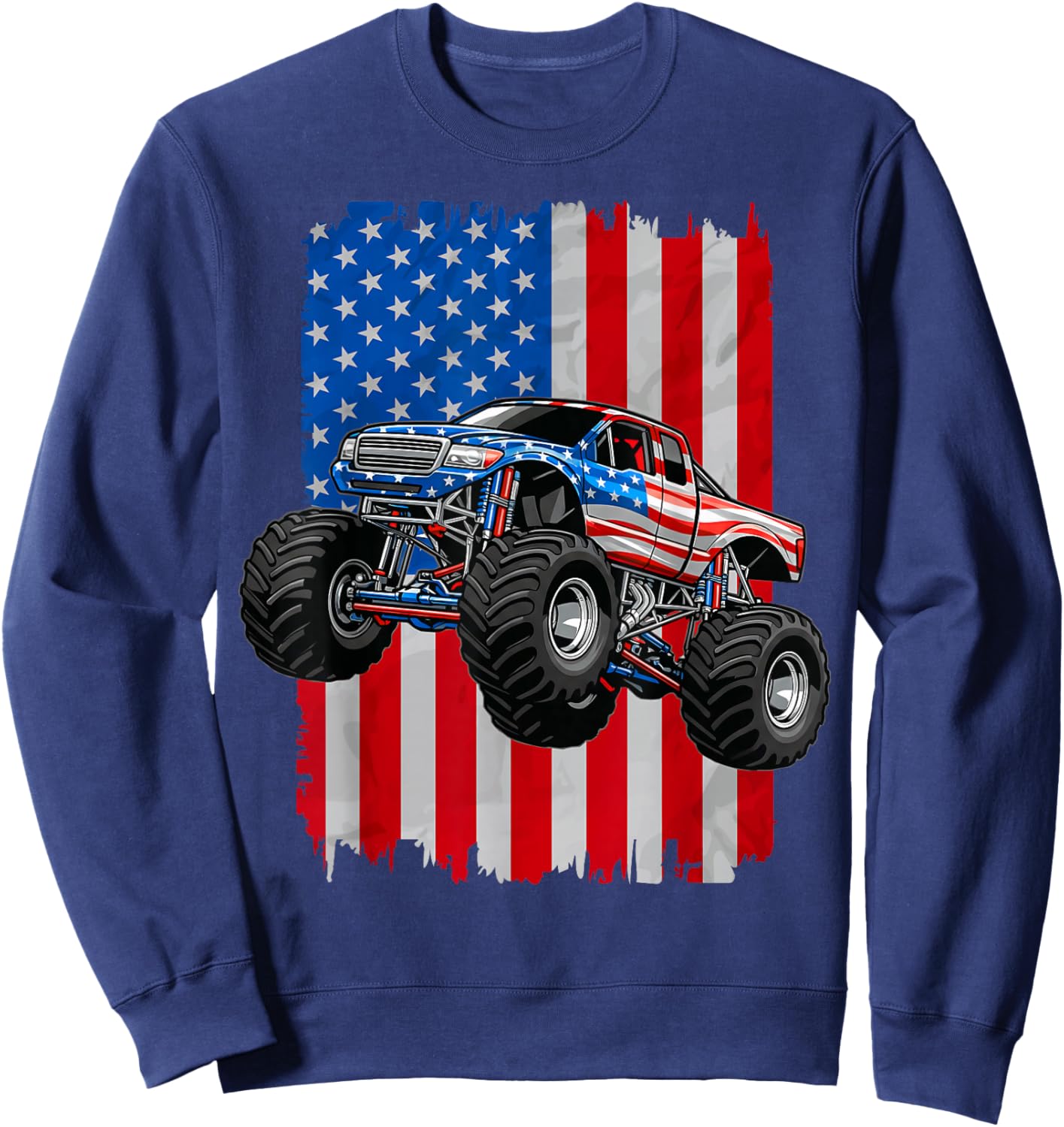 4th of July Monster Trucks USA American Flag Monster Truck Sweatshirt - Sweatshirt | Navy
