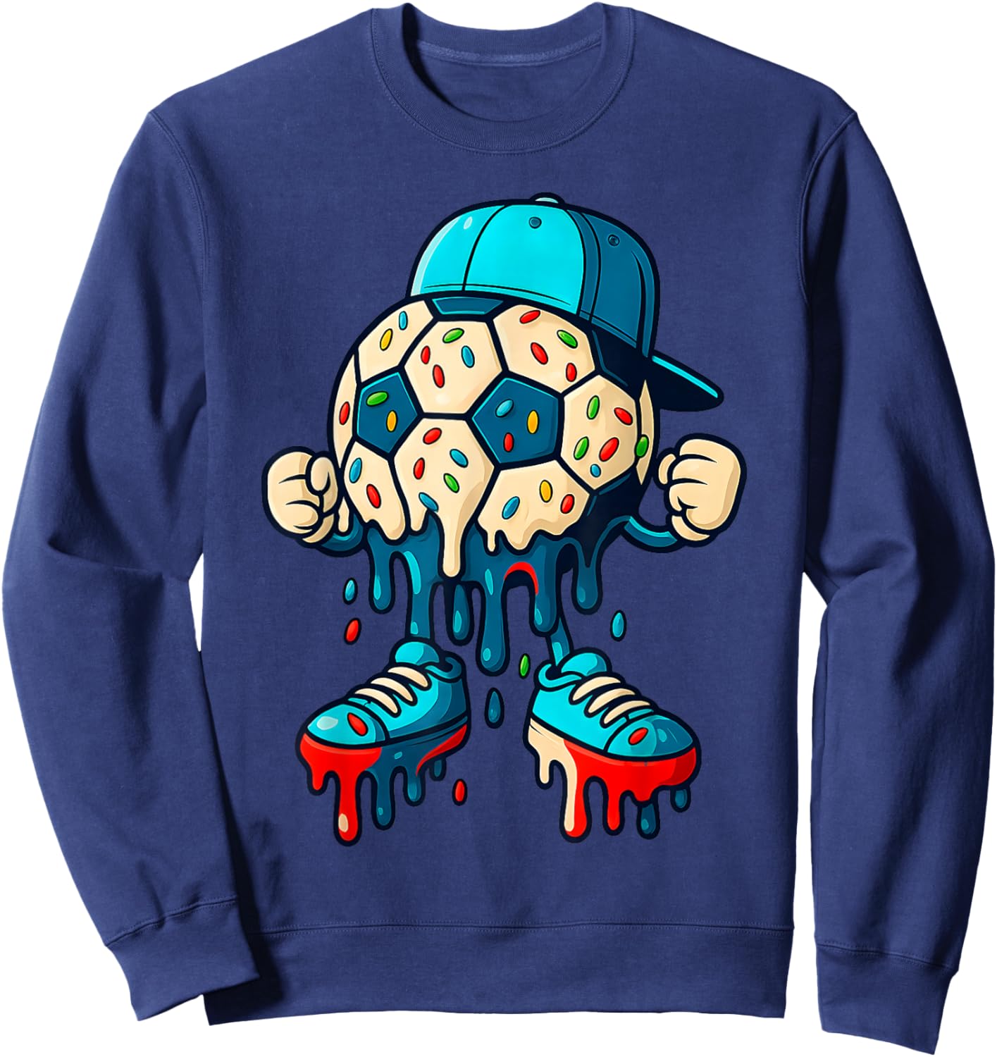 Soccer Ball Drip Ice Cream Character Men Women Girls Kids Sweatshirt - Sweatshirt | Navy