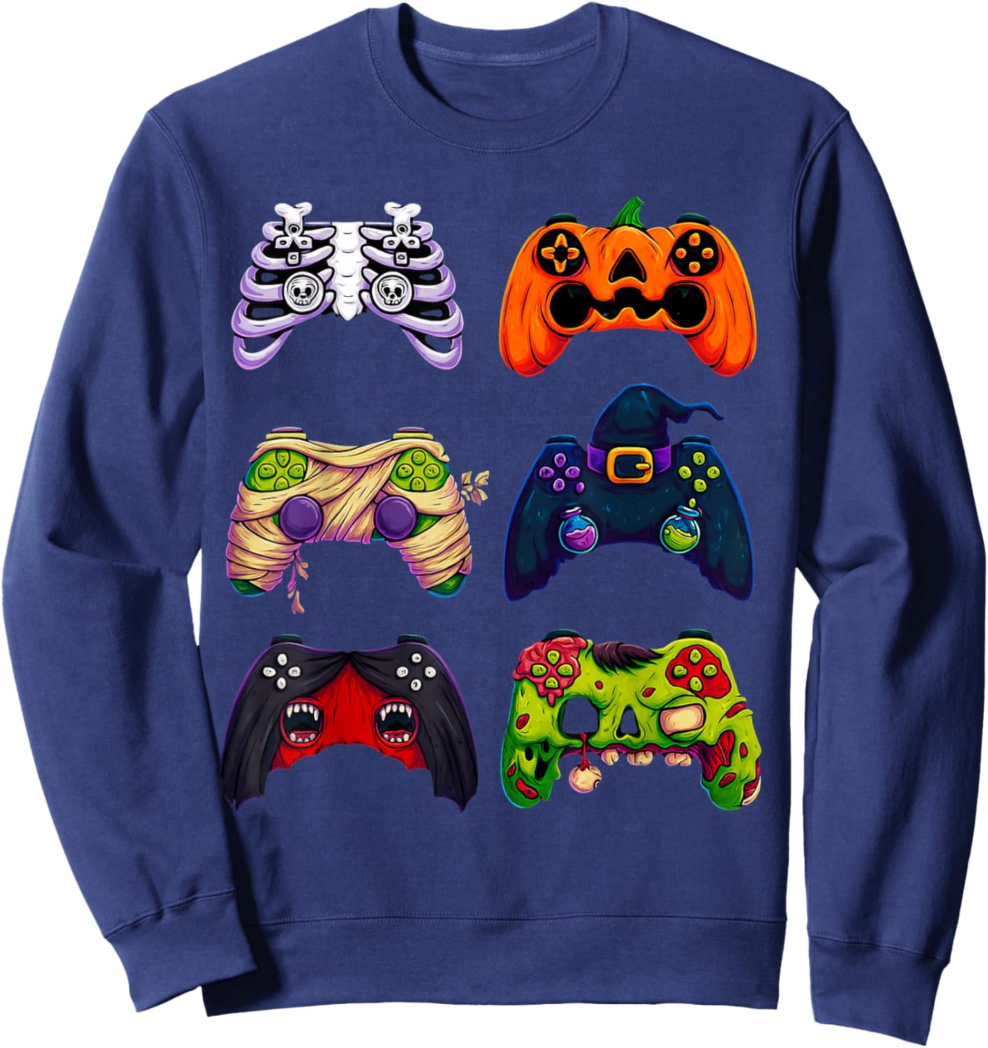Halloween Skeleton Zombie Gaming Controllers Sweatshirt - Sweatshirt | Navy