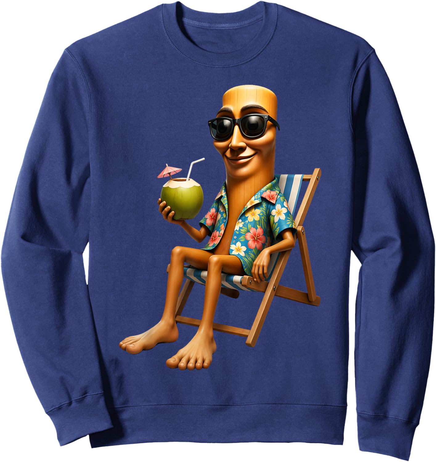 Brainrot Enjoying Summer Time Coconut Tung Sahur Sunglasses Sweatshirt - Sweatshirt | Navy