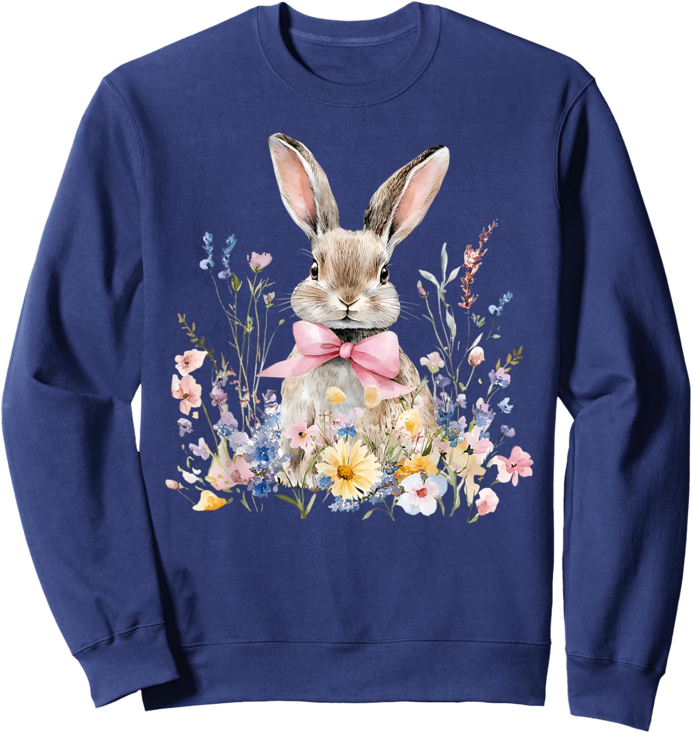 Funny Bunny Wildflower Rabbit Eggs Happy Easter Retro Trendy Sweatshirt - Sweatshirt | Navy