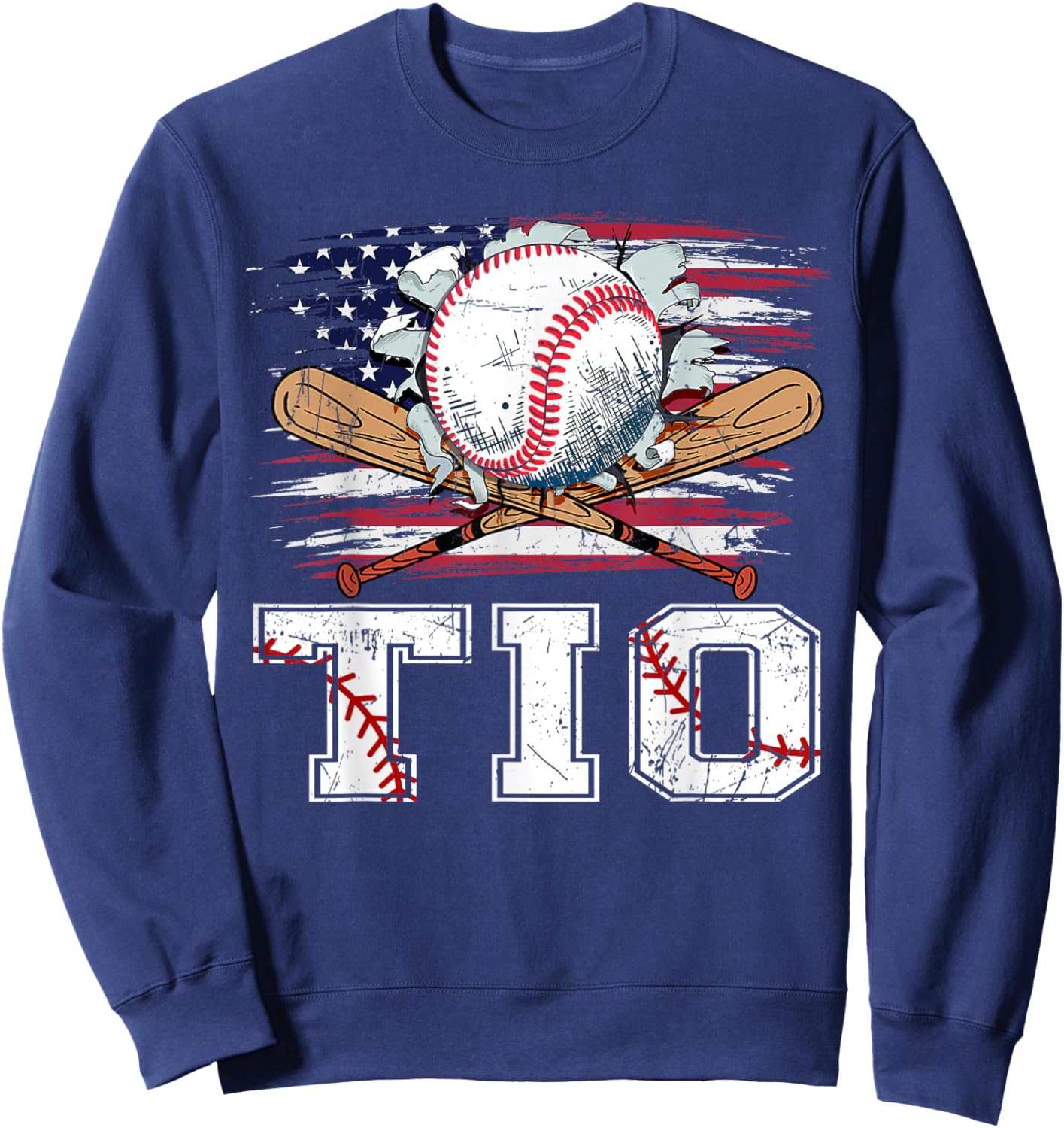 Baseball T-Ball Tio American Flag Proud Ball Tio Kids Men Sweatshirt - Sweatshirt | Navy