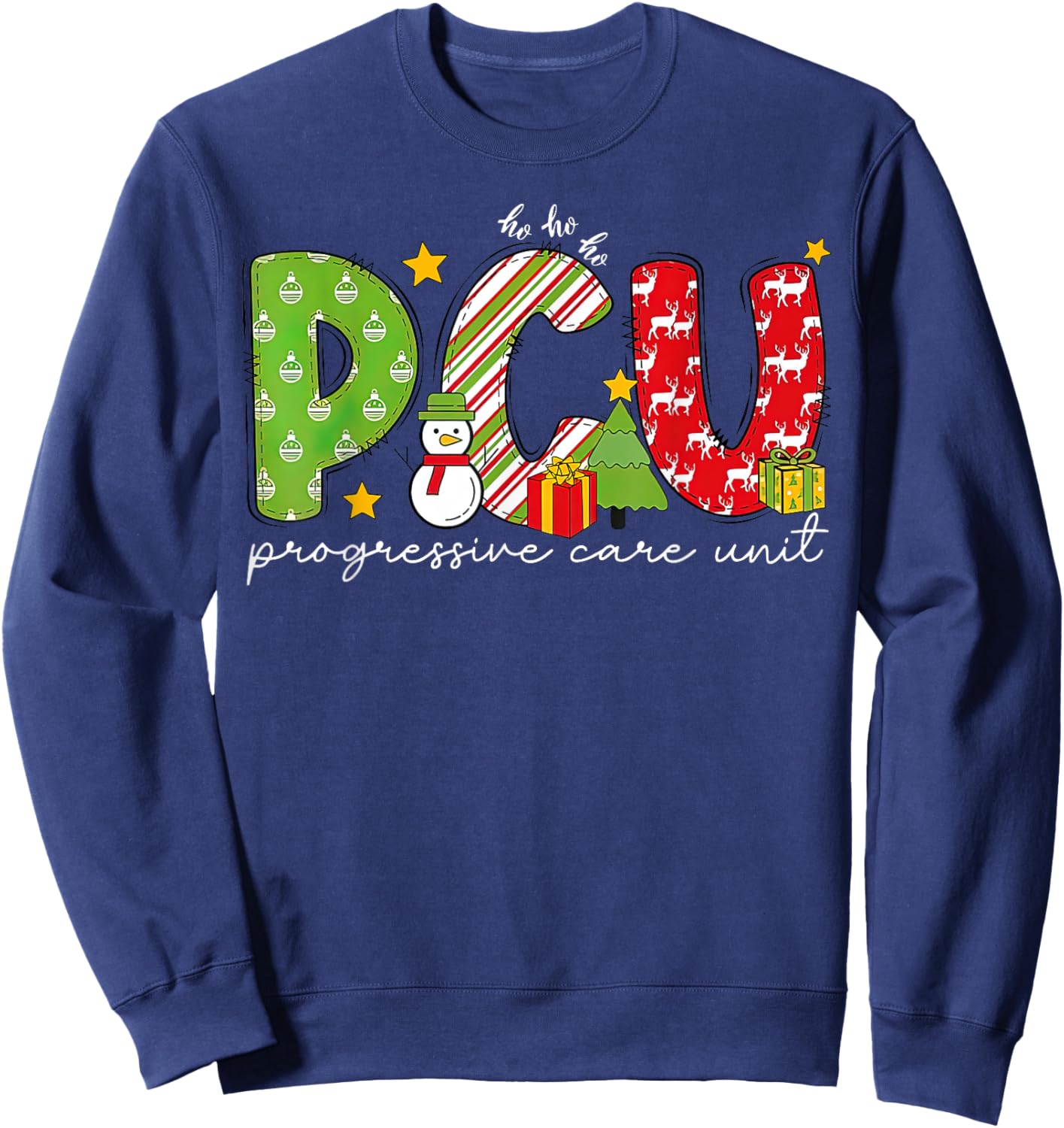 Retro PCU Progressive Care Unit Nurse Christmas Holiday Sweatshirt - Sweatshirt | Navy