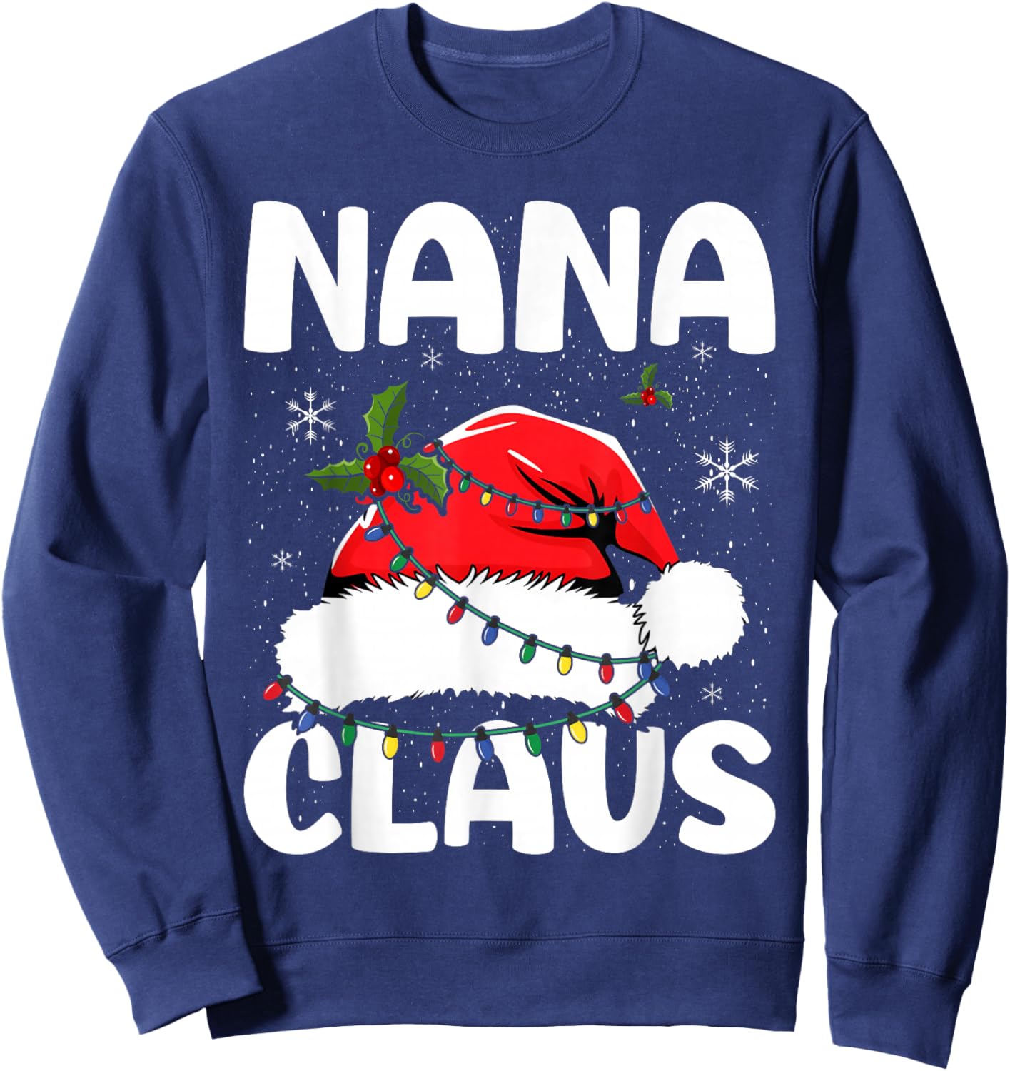 Nana Claus Christmas Lights Pajama Family Matching Sweatshirt - Sweatshirt | Navy