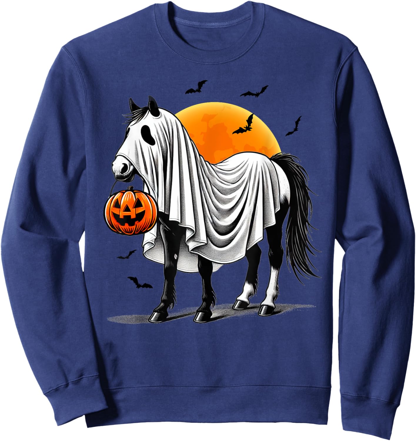 Funny Horse With Jackolantern Ghost Halloween Rider Riding Sweatshirt - Sweatshirt | Navy