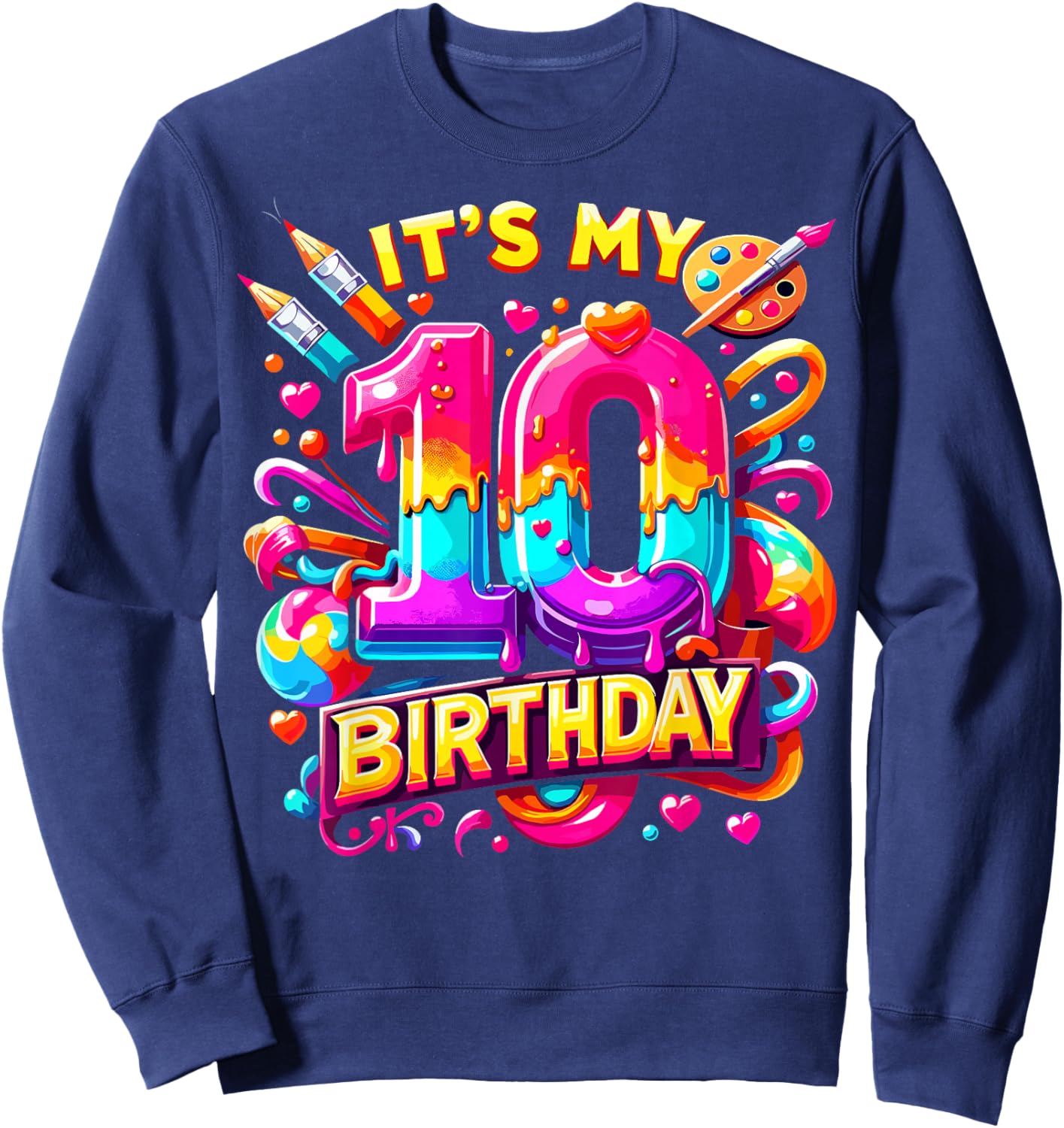 Birthday Girl 10 Year Old Art Painting Sweatshirt - Sweatshirt | Navy