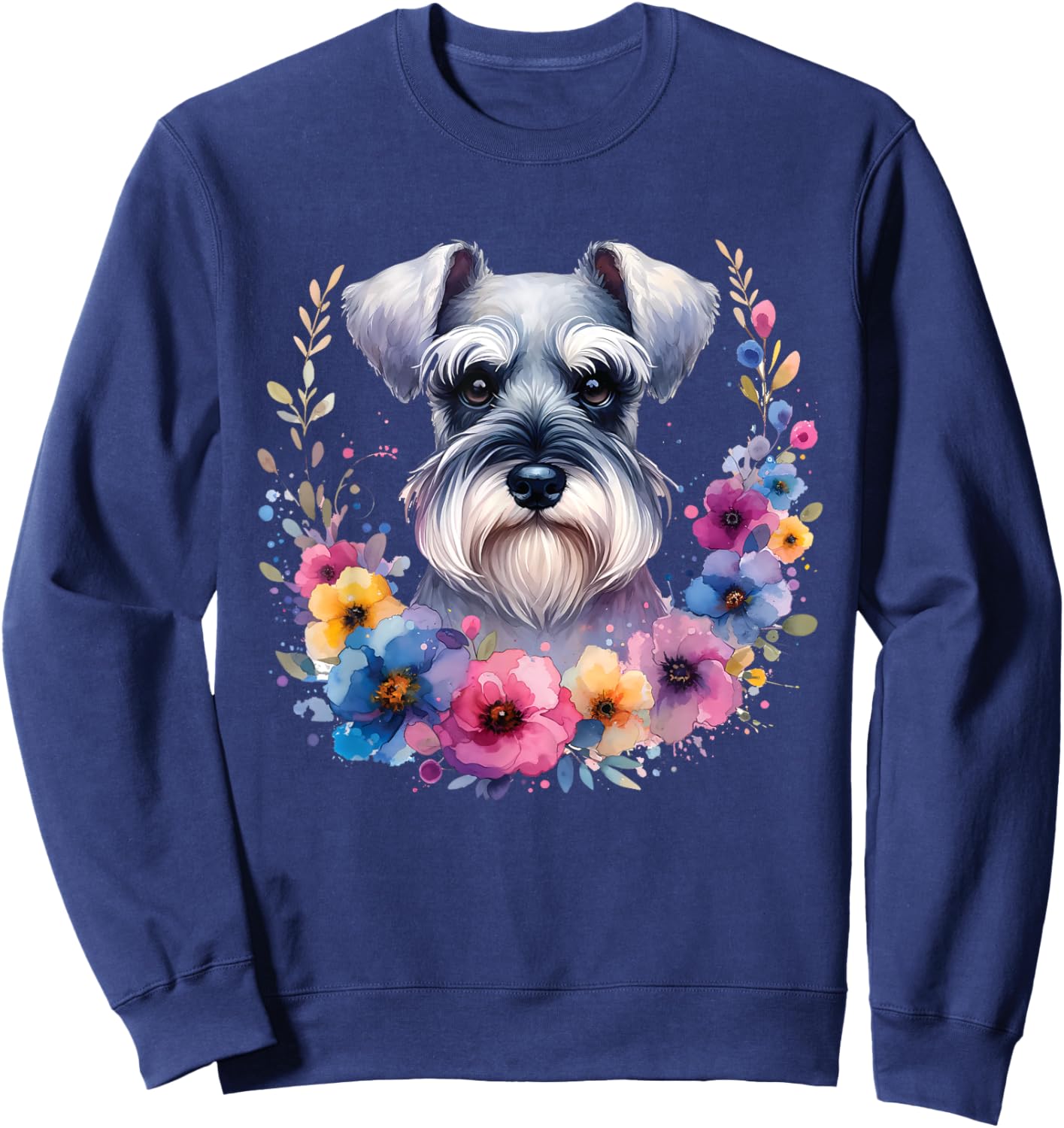 Floral Miniature Schnauzer Mama Dog Lover Mother's Day Men Women Kids Sweatshirt - Sweatshirt | Navy