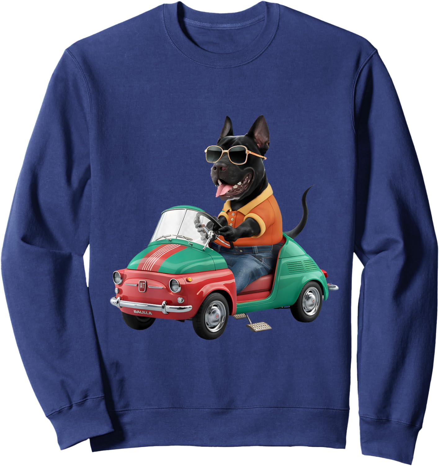 Cool Cane Corso in Fiat 500 - Funny Dog Lover Men Women Sweatshirt - Sweatshirt | Navy