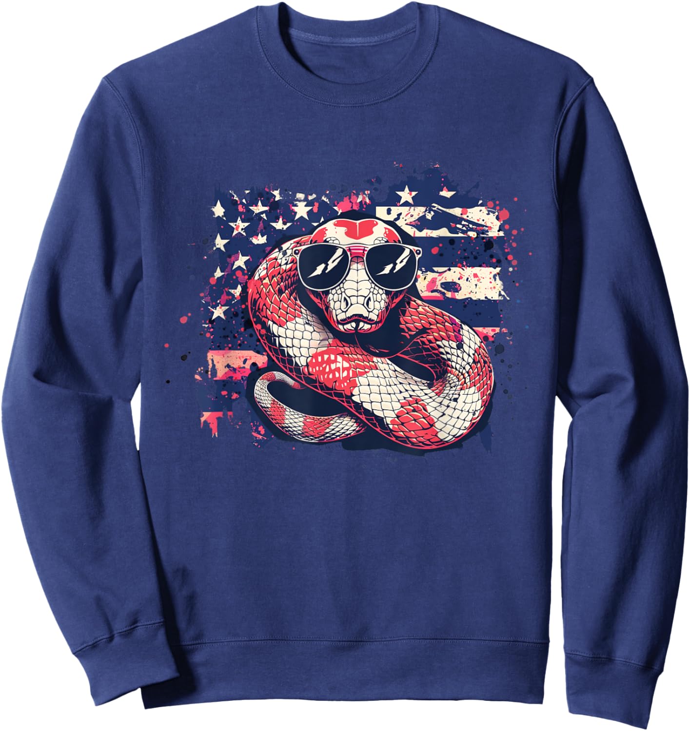 Funny Python Snake USA Flag Patriotic Women Kids Boy Sweatshirt - Sweatshirt | Navy