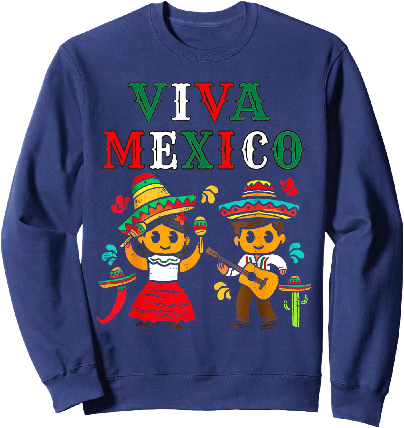 Mexican Independence Day Viva Mexico Boy Girl Maracas Guitar Sweatshirt - Sweatshirt | Navy