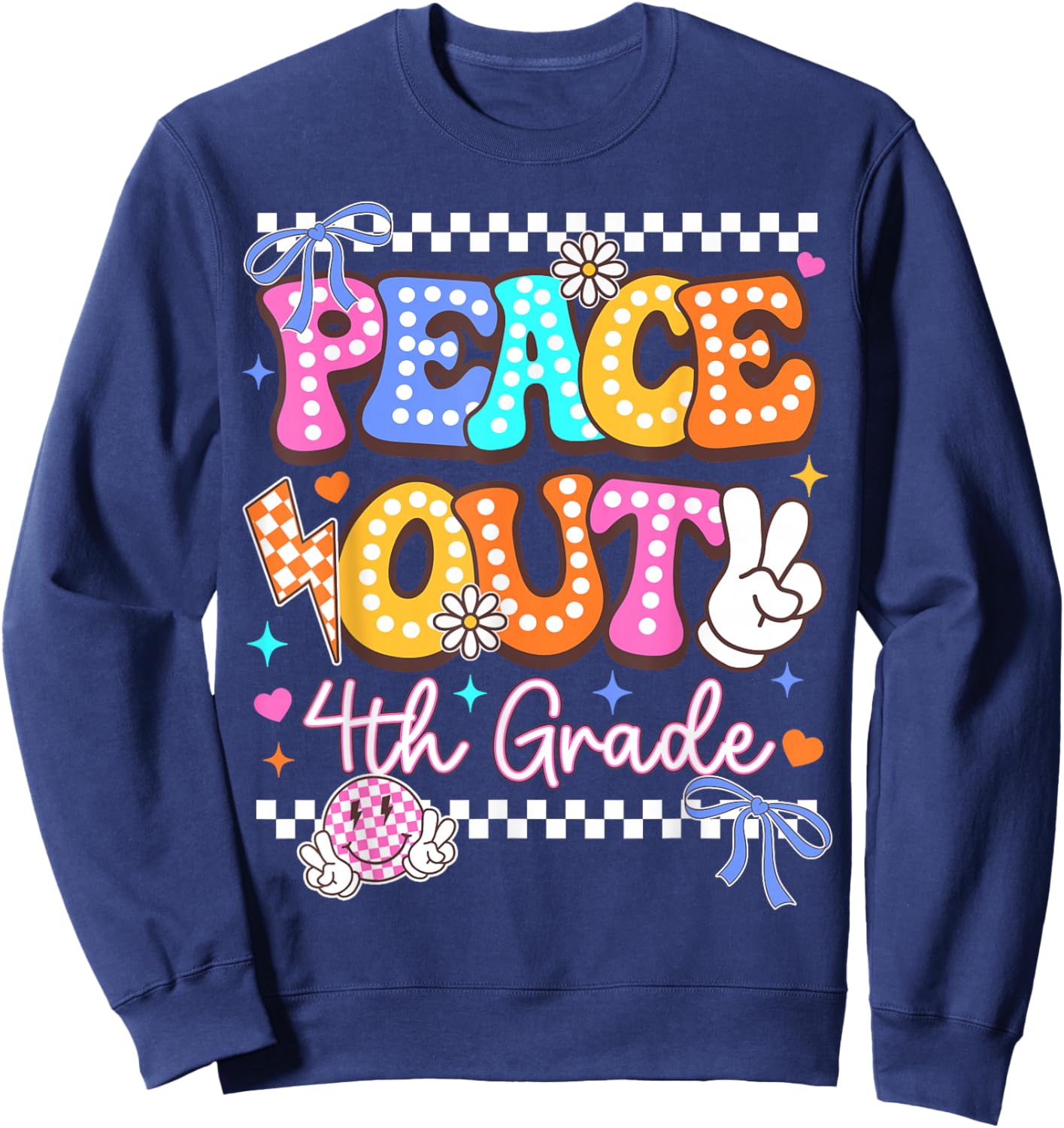 Peace Out 4th Grade Last Day of School Graduation Retro Sweatshirt - Sweatshirt | Navy