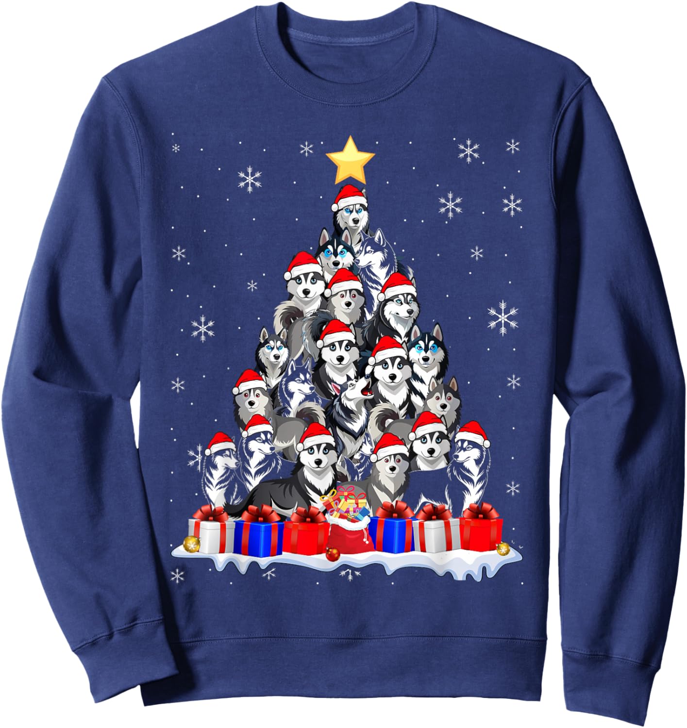 Funny Siberian Husky Christmas Tree Pet Dog Lover Sweatshirt - Sweatshirt | Navy
