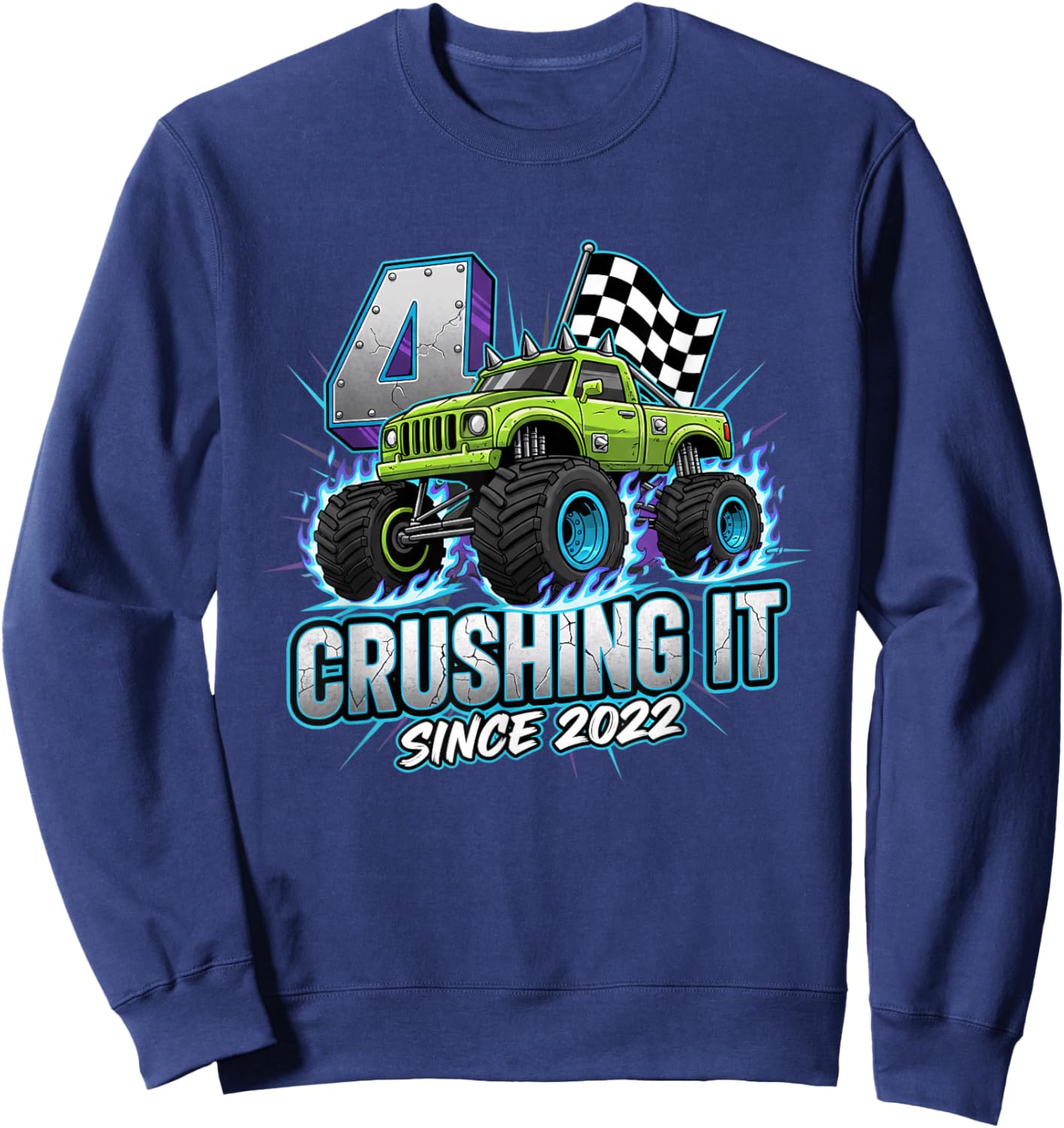 Crushing IT Since 2022 4TH Birthday Truck for Boys Sweatshirt - Sweatshirt | Navy
