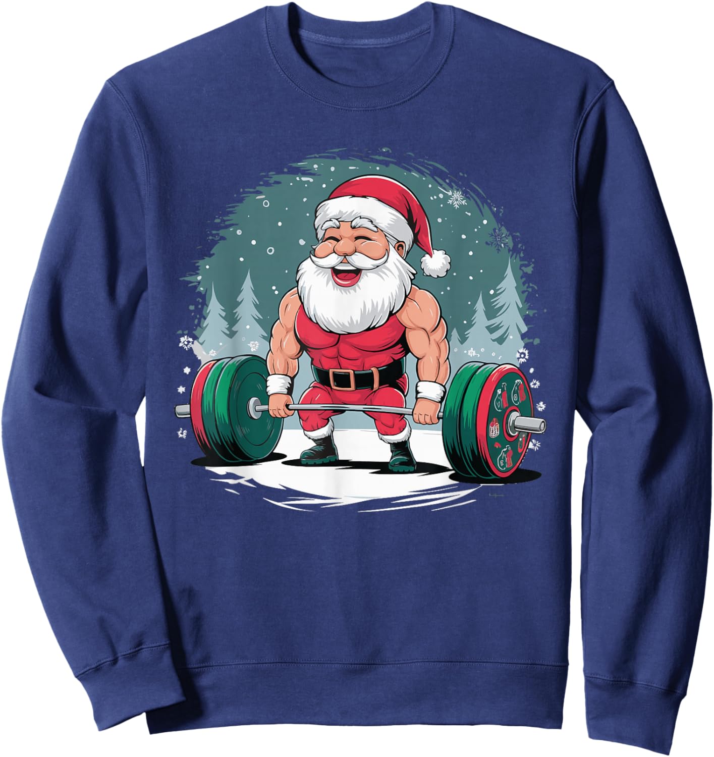 Santa Weightlifting Fitness Bodybuilder Workout Sweatshirt - Sweatshirt | Navy