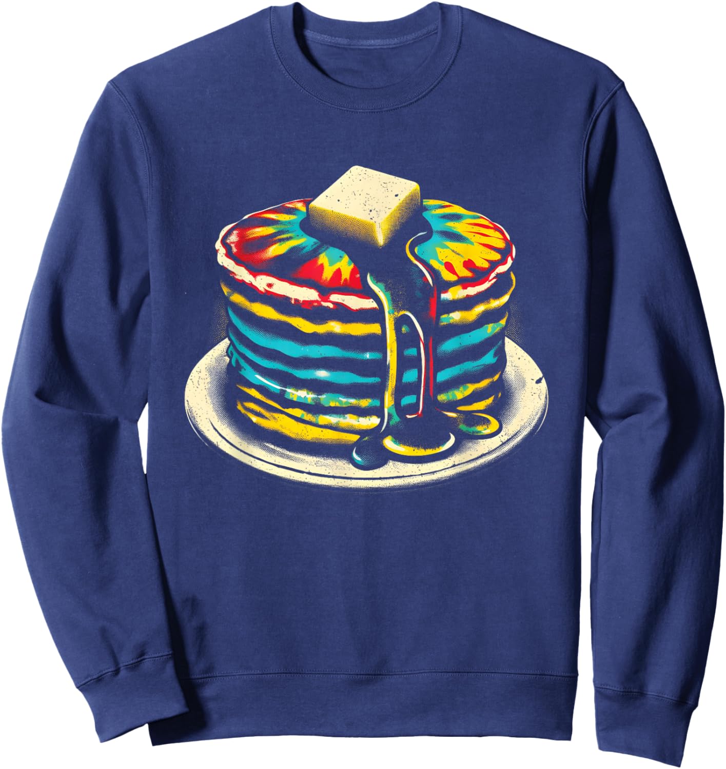 Pancakes Tie Dye - Vintage Pastry Chef Cook Hotcakes Lover Sweatshirt - Sweatshirt | Navy
