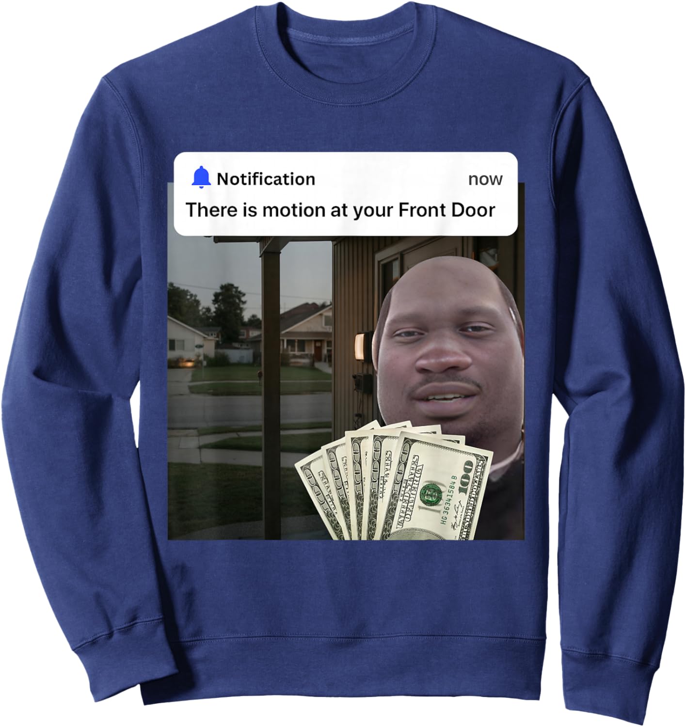 Dequavious Pork There is Motion at Your Front Door Brainrot Sweatshirt - Sweatshirt | Navy