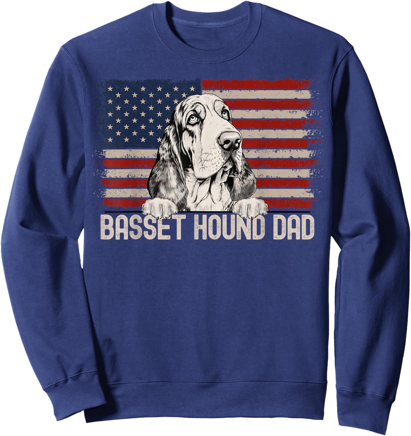 Best Dog Dad Ever American Flag - Basset Hound Dad Sweatshirt - Sweatshirt | Navy