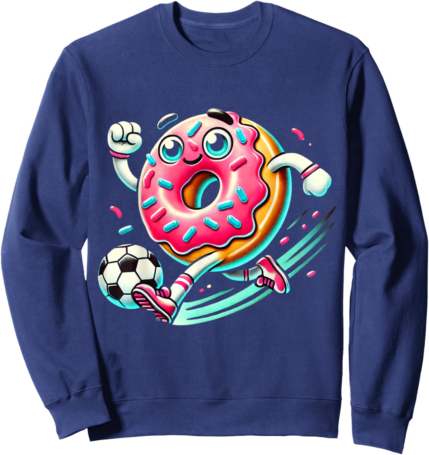 Funny Donut Playing Soccer Food Champ Sports Donut Sweatshirt - Sweatshirt | Navy