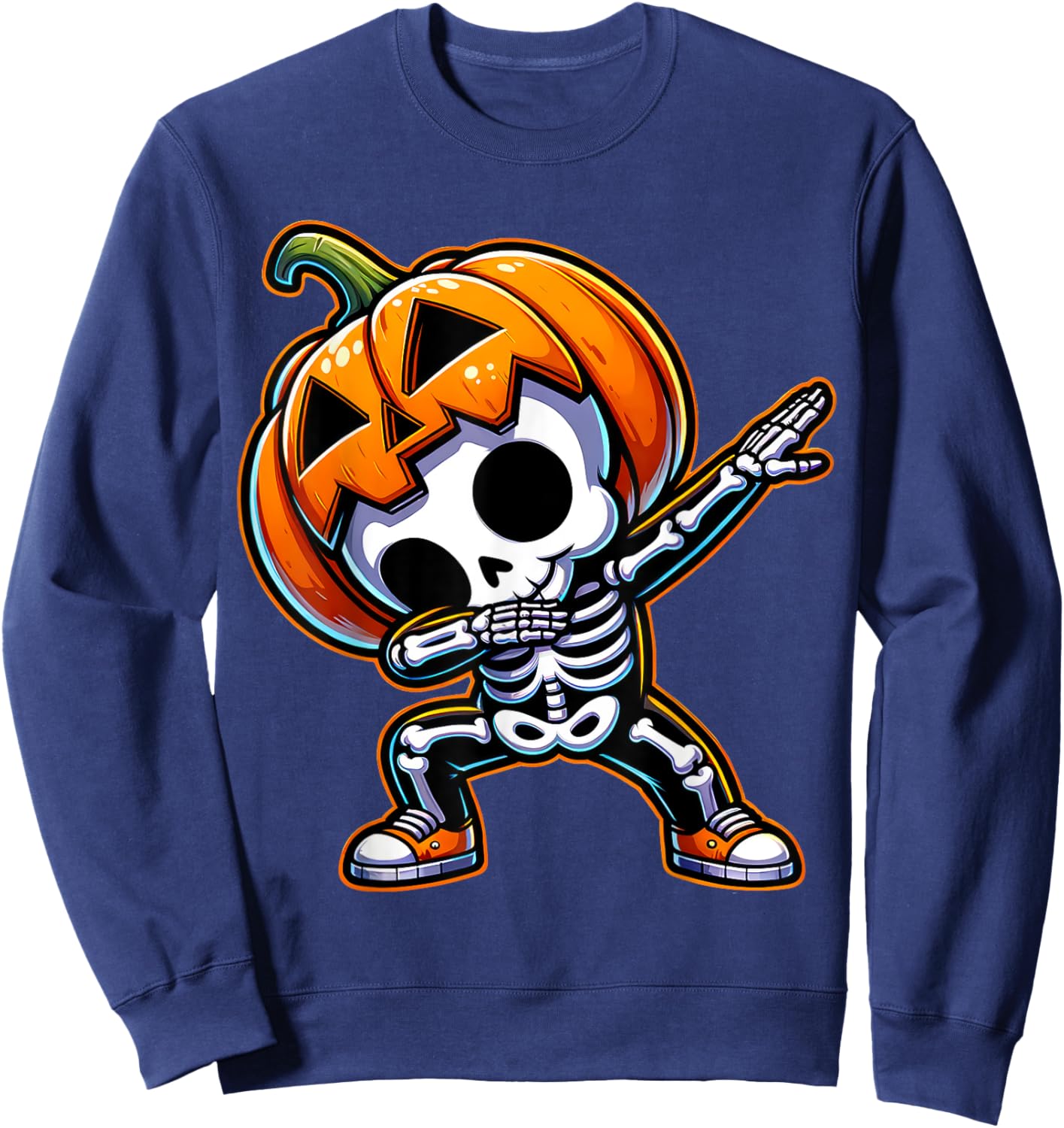 Dabbing Halloween Skeleton Boys Trick Treat Funny Pumpkin Sweatshirt - Sweatshirt | Navy