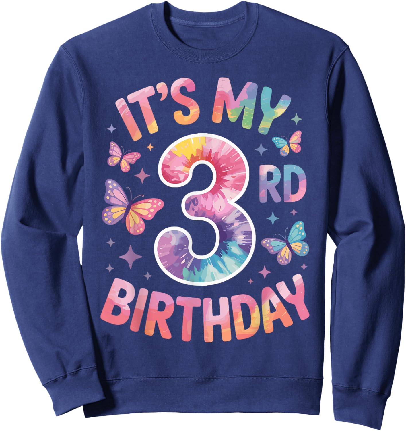It's My 3rd Birthday - Tie Dye Butterfly Design Sweatshirt - Sweatshirt | Navy