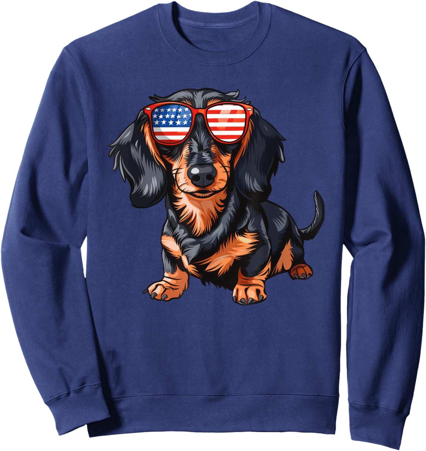 Dachshund Dog USA America Flag 4th of July Sweatshirt - Sweatshirt | Navy