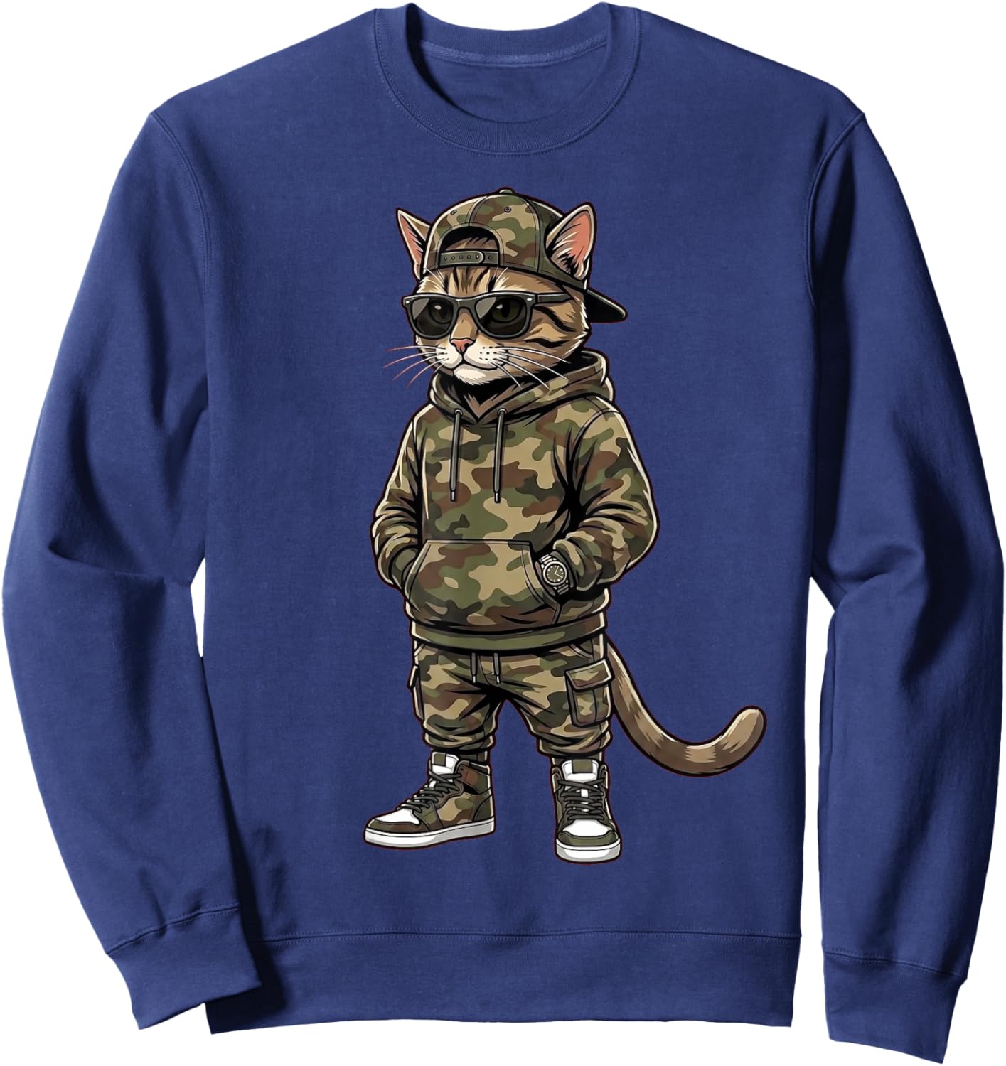 Cool Cat Camo Streetwear Urban Animal Gifts Men Women Kid Sweatshirt - Sweatshirt | Navy