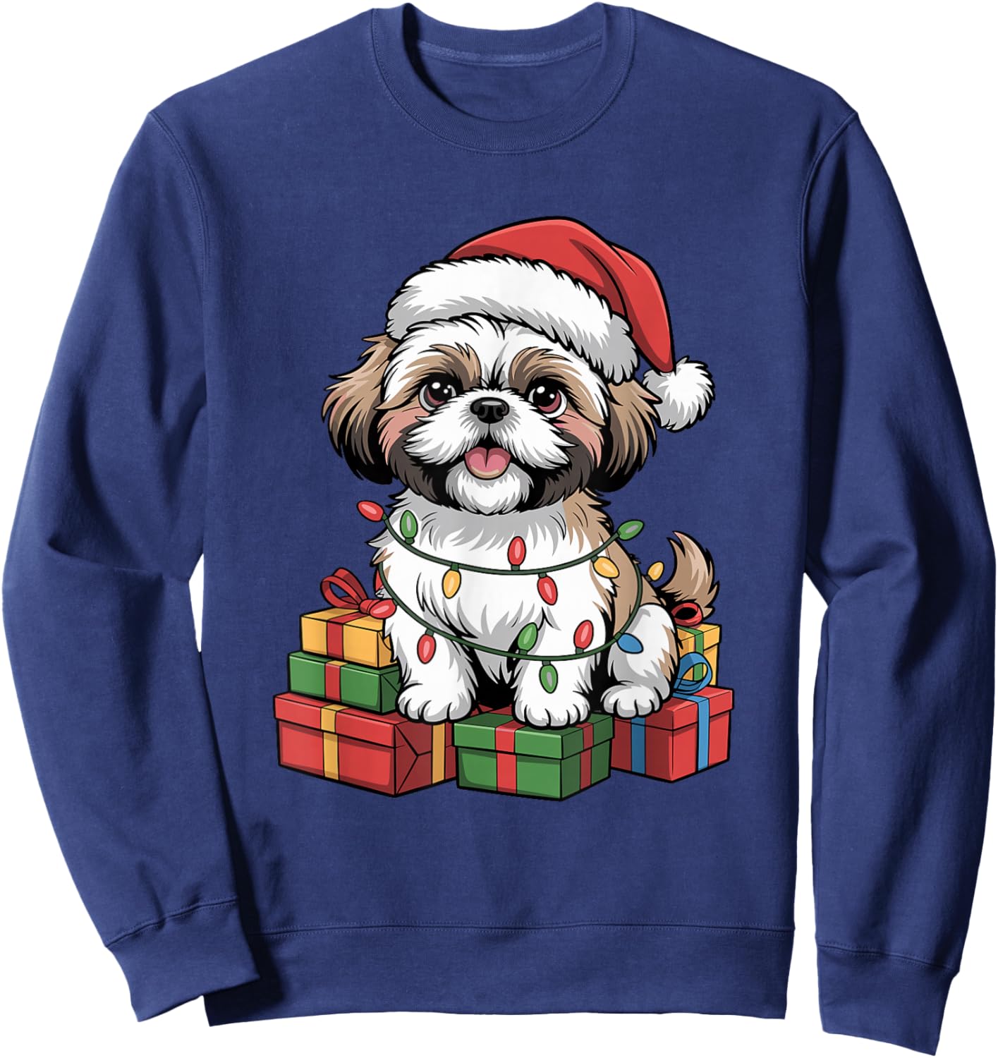 Cute Shih Tzu Santa Hat Christmas Xmas Dog Lovers Holiday Sweatshirt - Sweatshirt | Navy