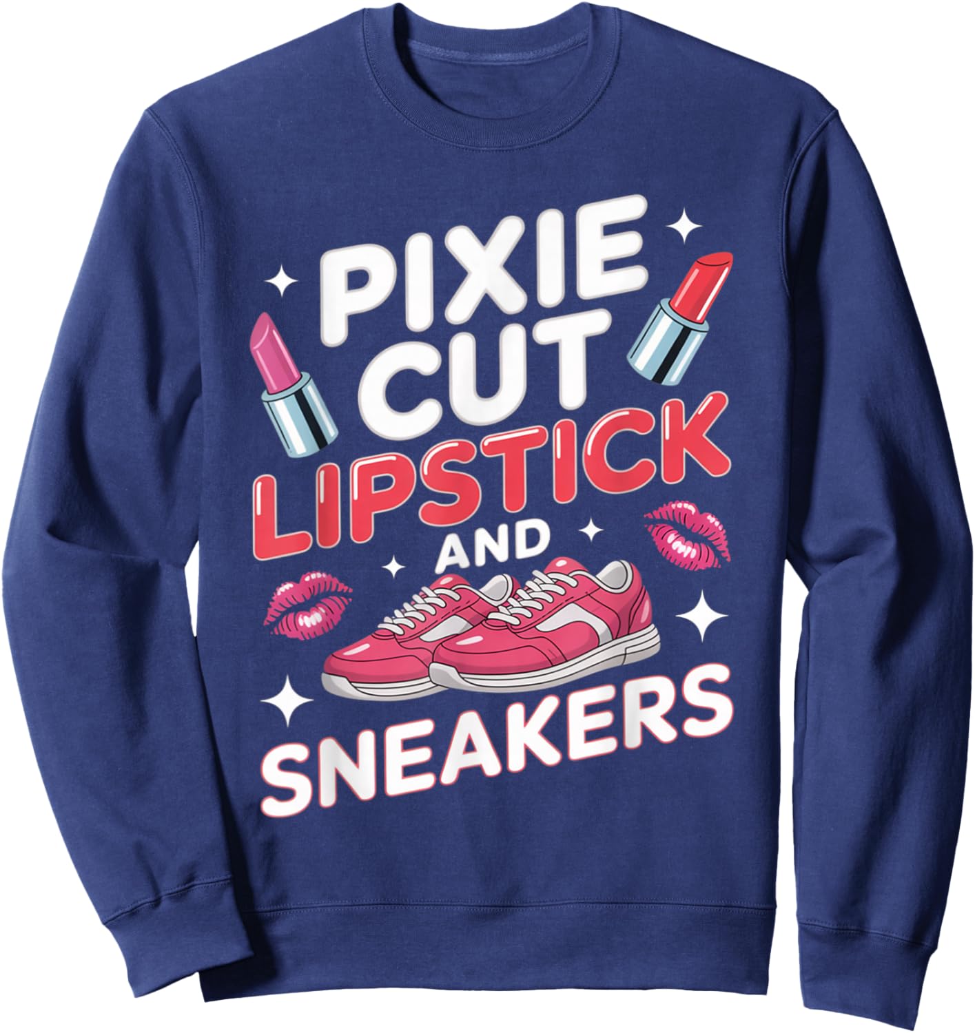 Pixie Cut Lipstick and Sneakers Short Hair Style Sweatshirt - Sweatshirt | Navy