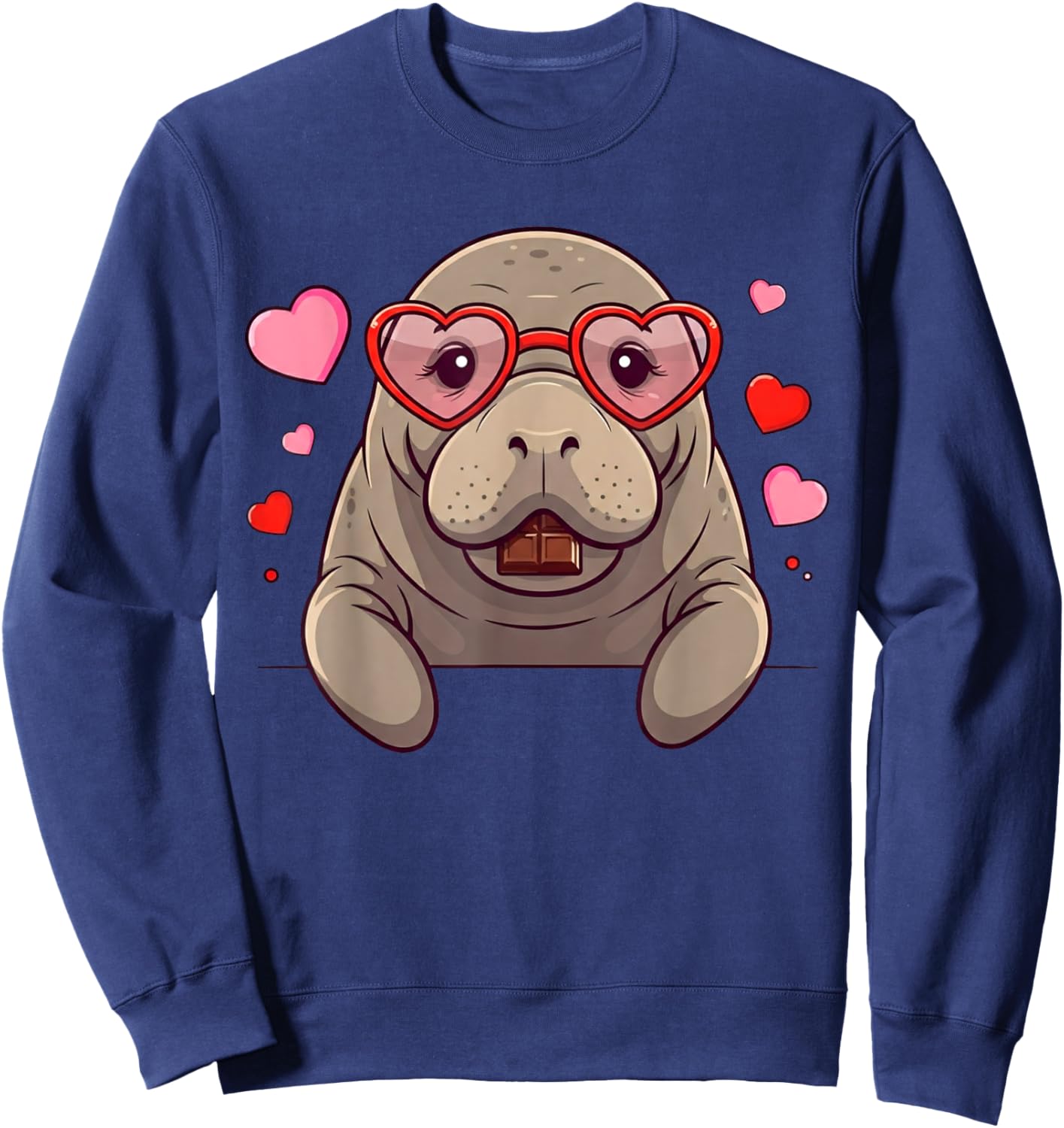 Funny Manatee Heart Chocolate Valentine Kids Sweatshirt - Sweatshirt | Navy