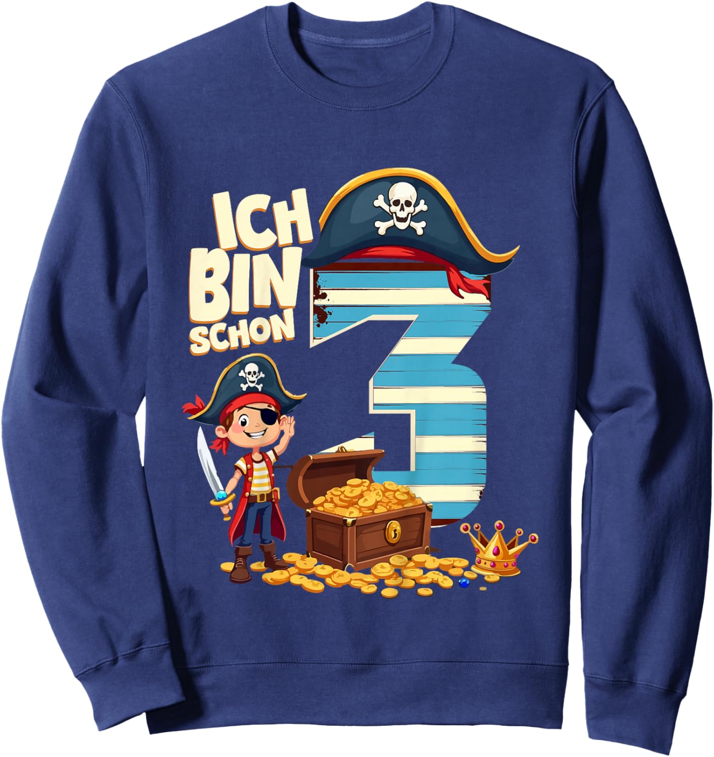 Children's 3rd Birthday Pirate Decoration 3 Years Boy Outfit Pirate , black Sweatshirt - Sweatshirt | Navy