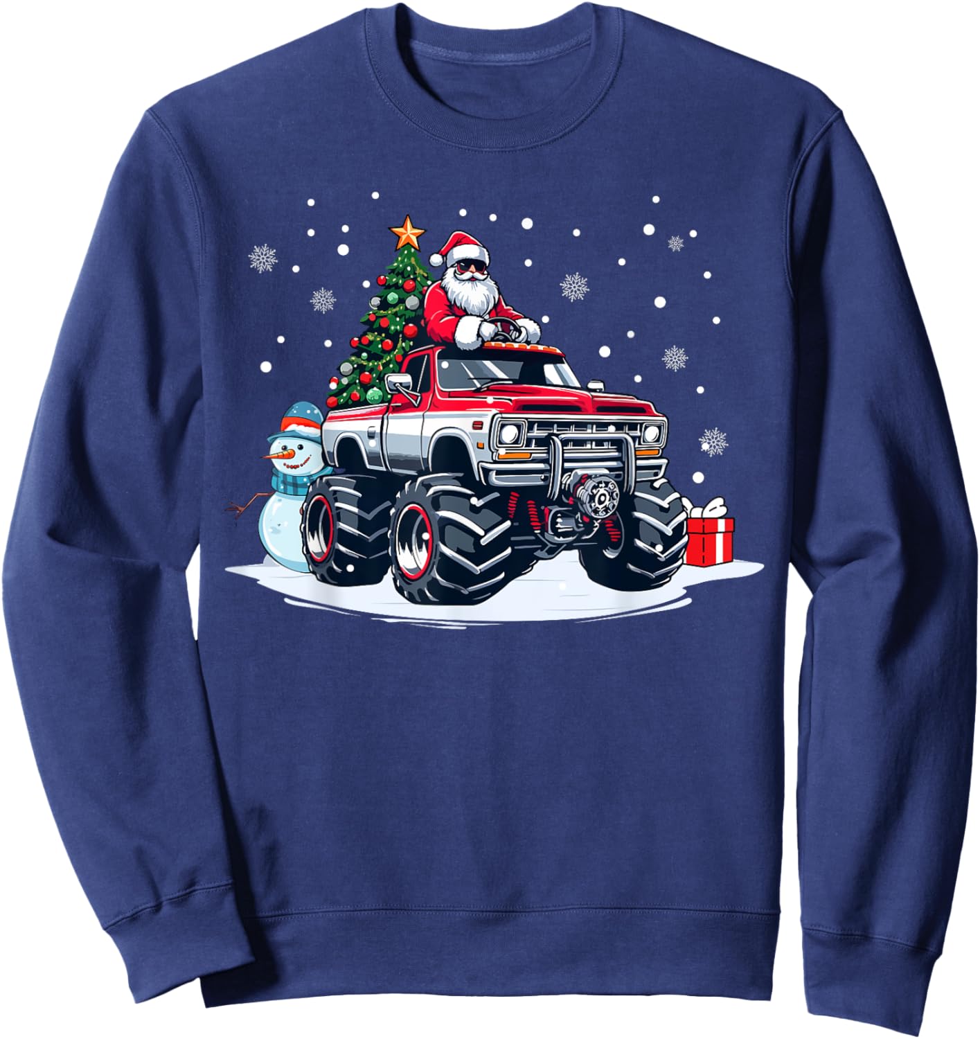 Funny Christmas Santa Monster Truck Youth Boys Kids Sweatshirt - Sweatshirt | Navy
