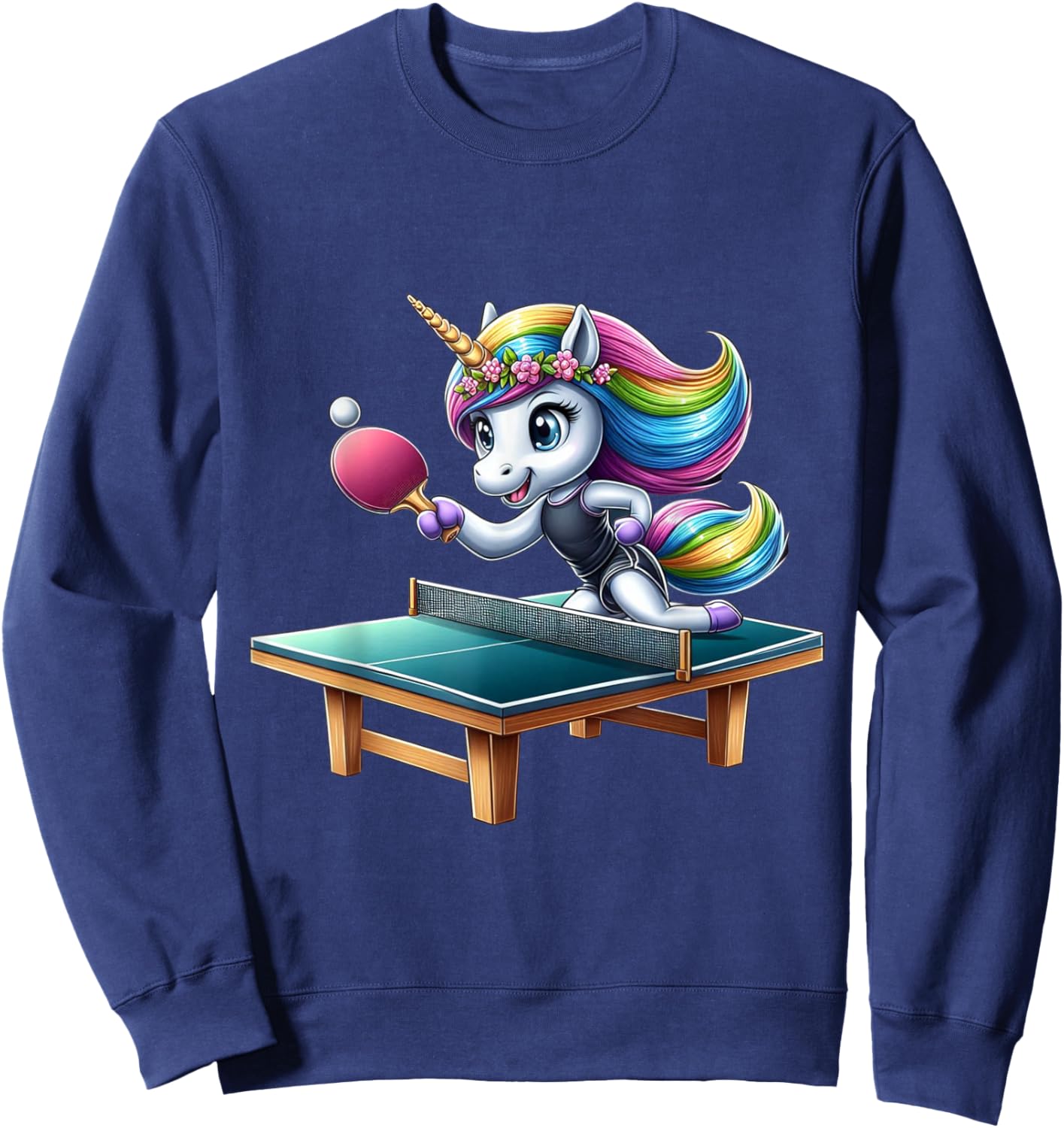 Unicorn Table Tennis Ping Pong Boys Girls Women Kids Teens Sweatshirt - Sweatshirt | Navy