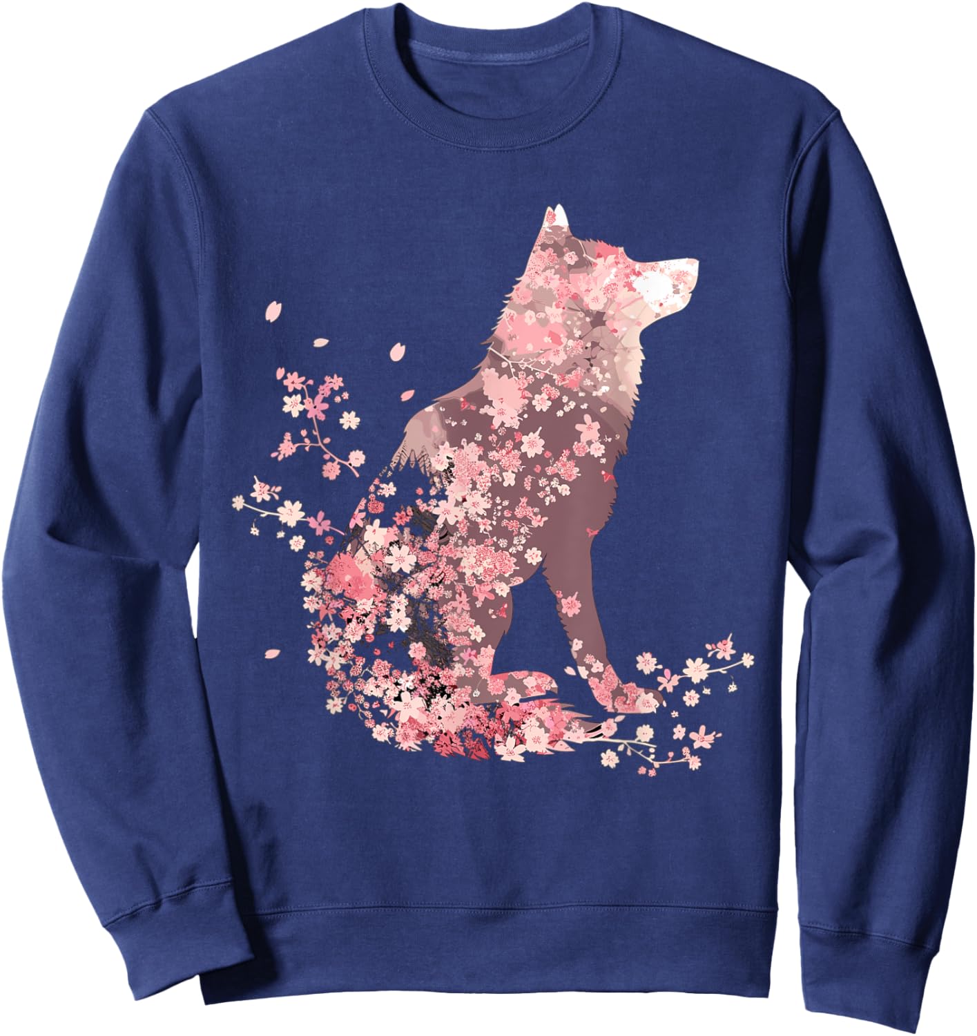 Wolf Lover Cherry Blossom Wolves Animal Wildlife Sweatshirt - Sweatshirt | Navy