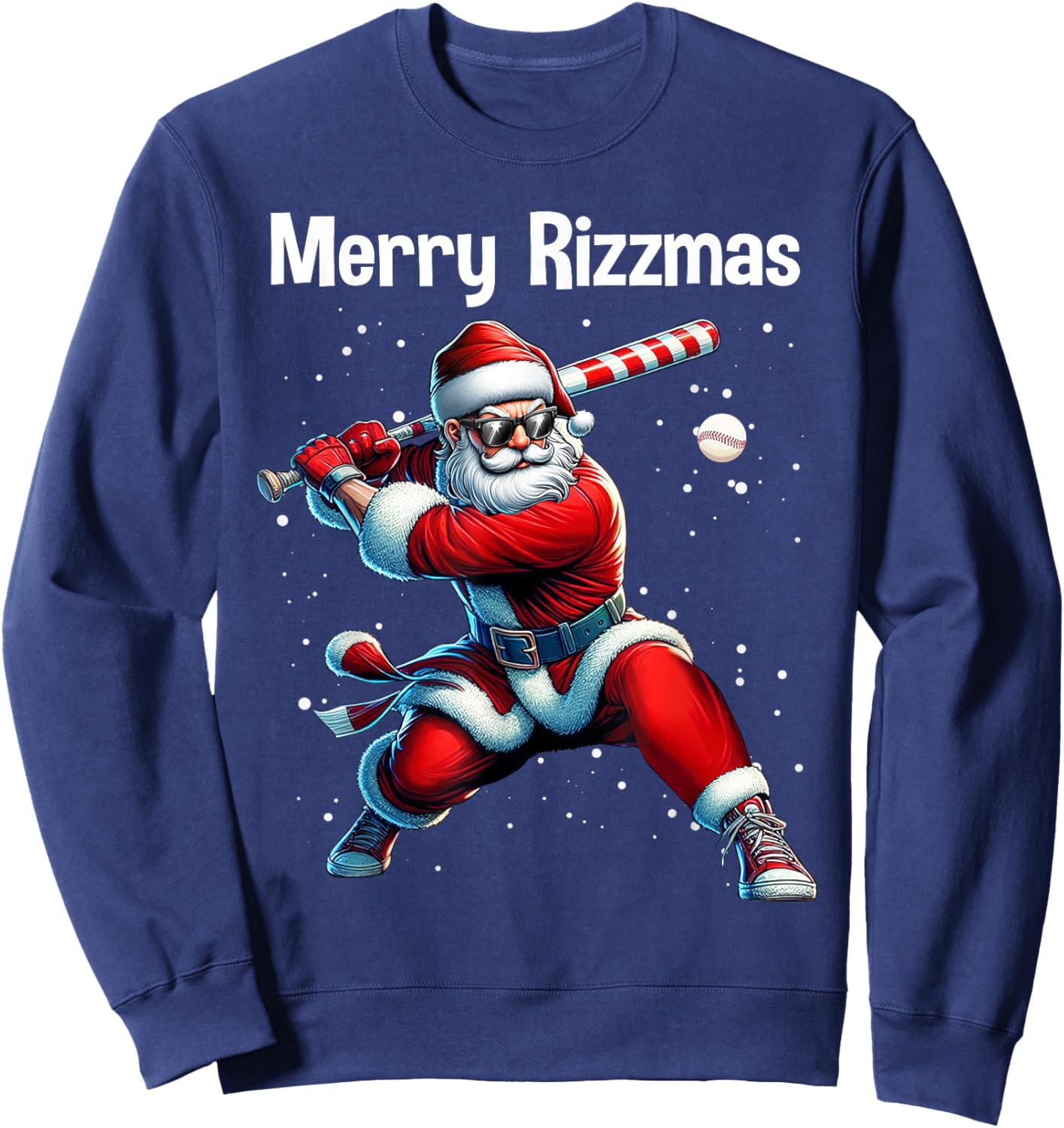Merry Rizzmas Christmas Rizz Santa Claus Baseball Funny Sweatshirt - Sweatshirt | Navy