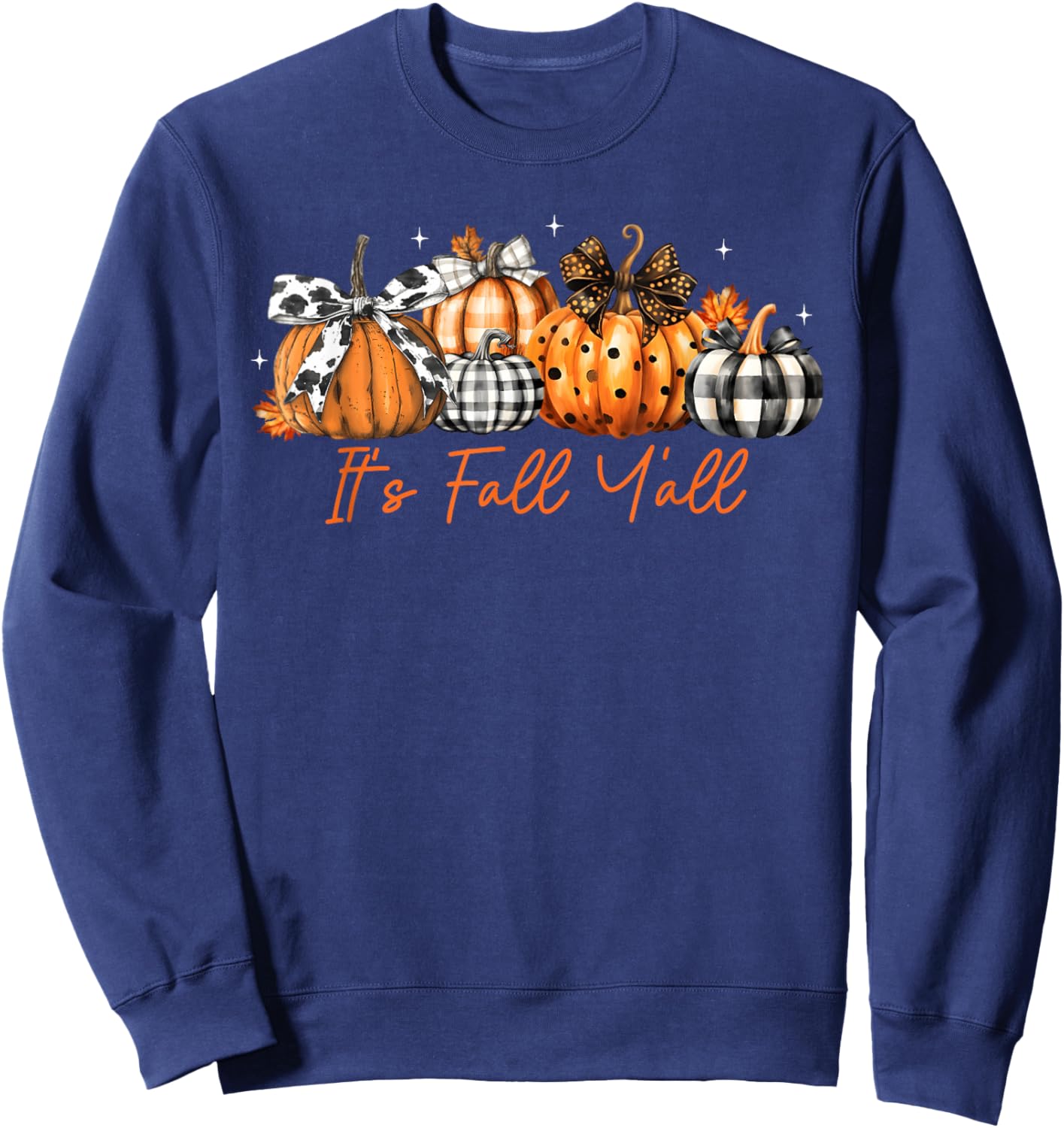 It's Fall Y'all Leopard Pumpkins Plaid Pumpkin Autumn Season Sweatshirt - Sweatshirt | Navy