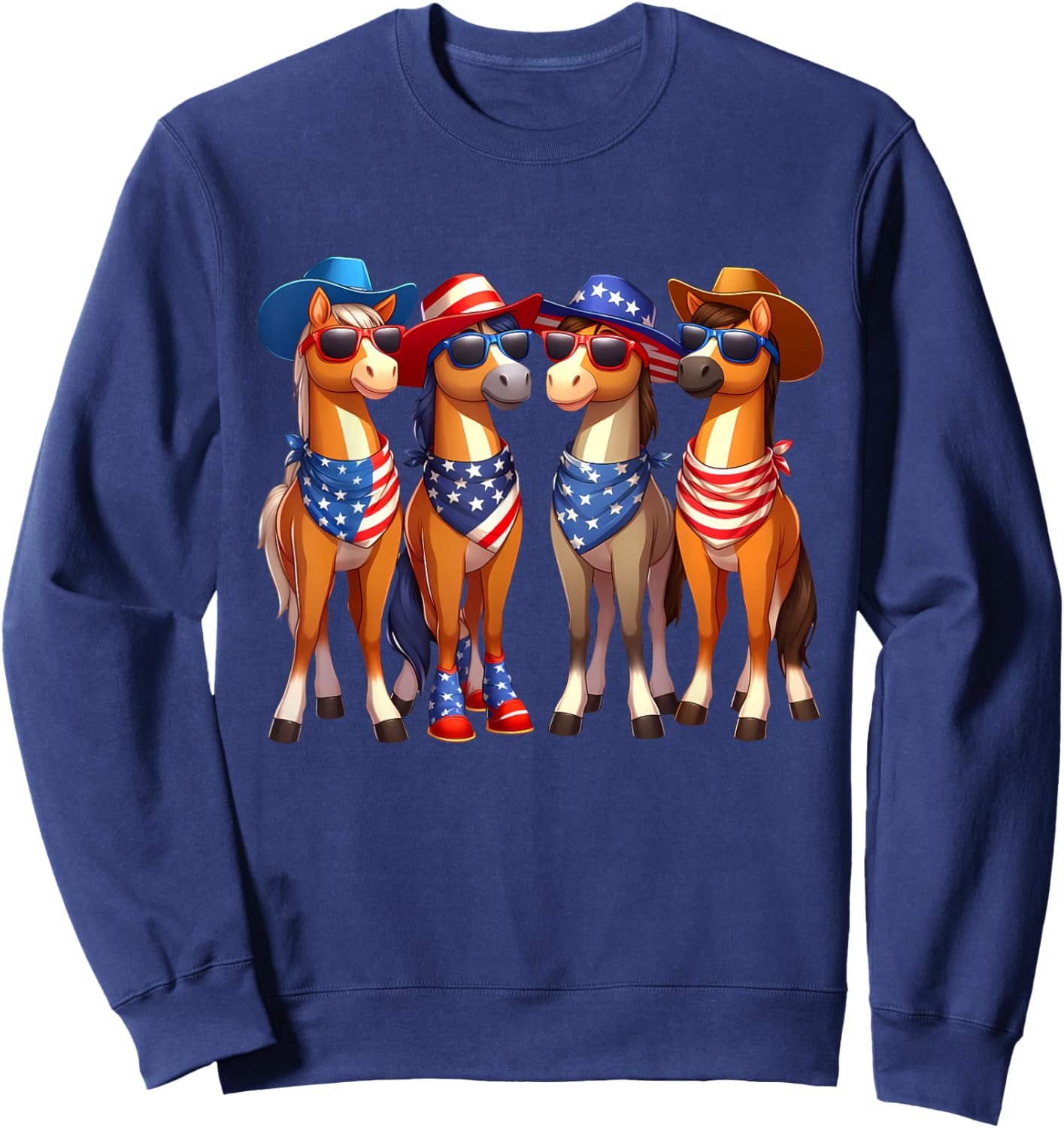 Funny Patriotic US Flag USA 4th Of July Horse Sweatshirt - Sweatshirt | Navy