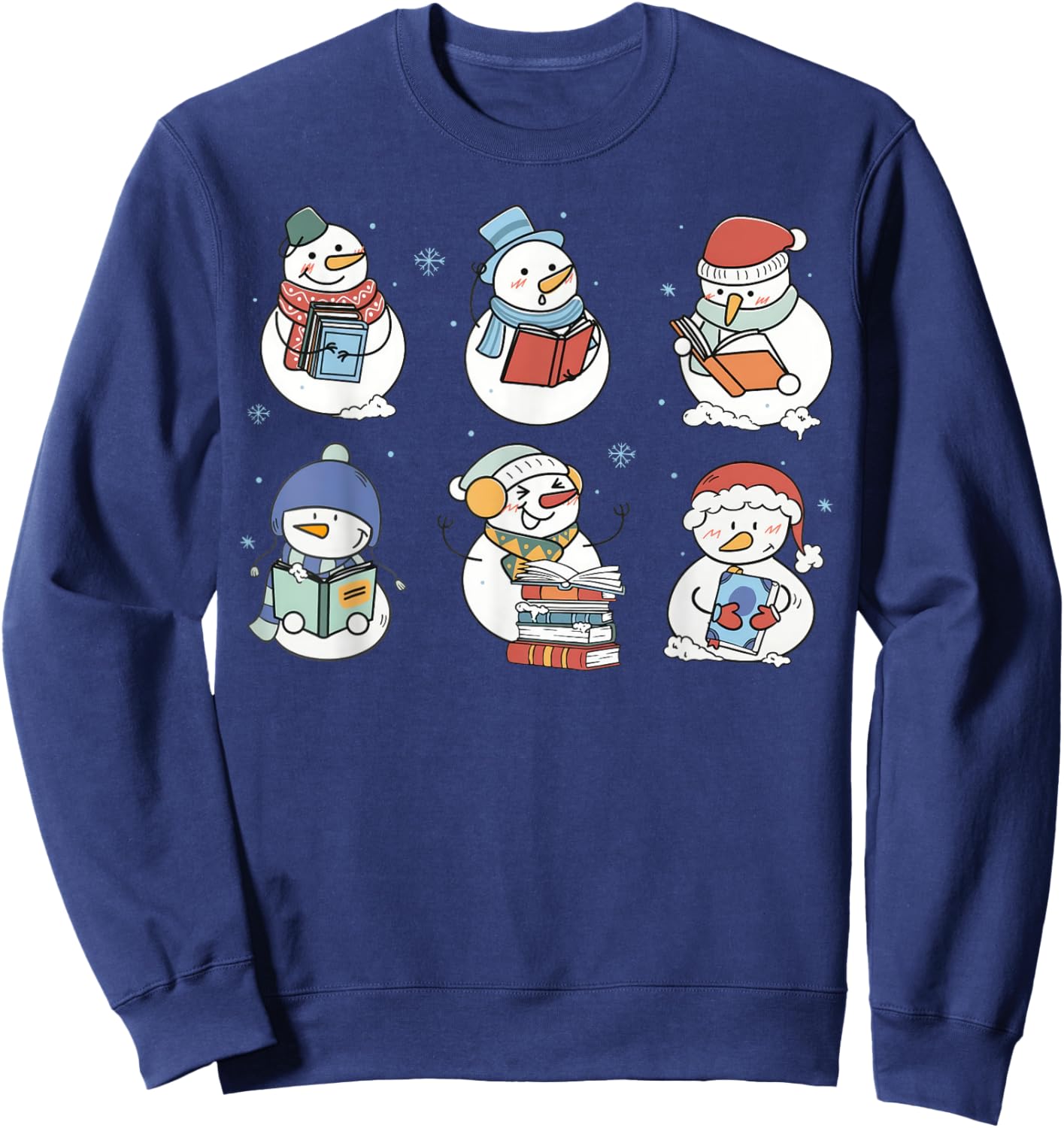 Snowman Reading Book Santa Christmas Bookish Teacher Sweatshirt - Sweatshirt | Navy